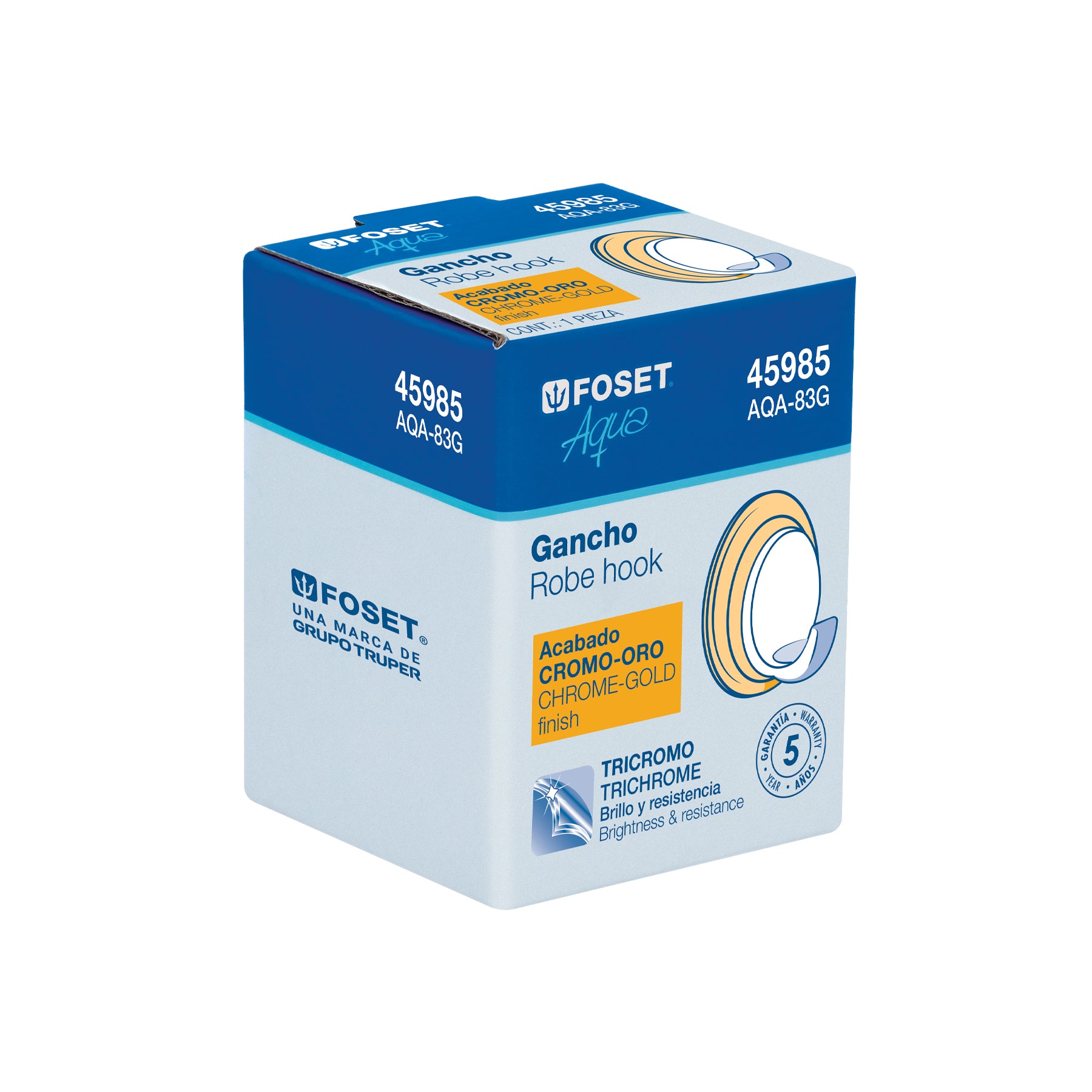 Gancho sencillo metálico acabado cromo-oro, Foset Aqua