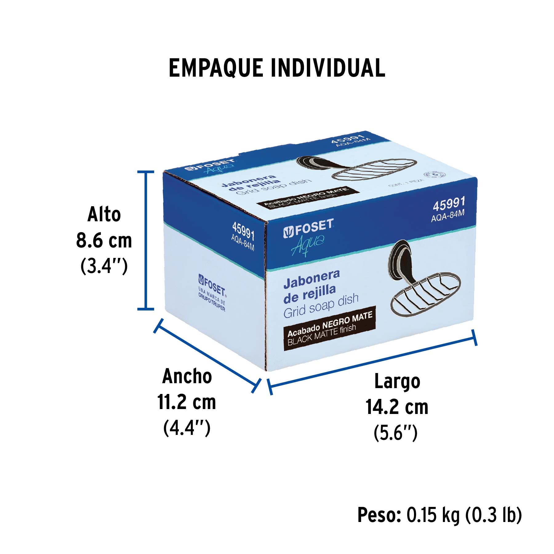 Jabonera metálica negro, Foset Aqua