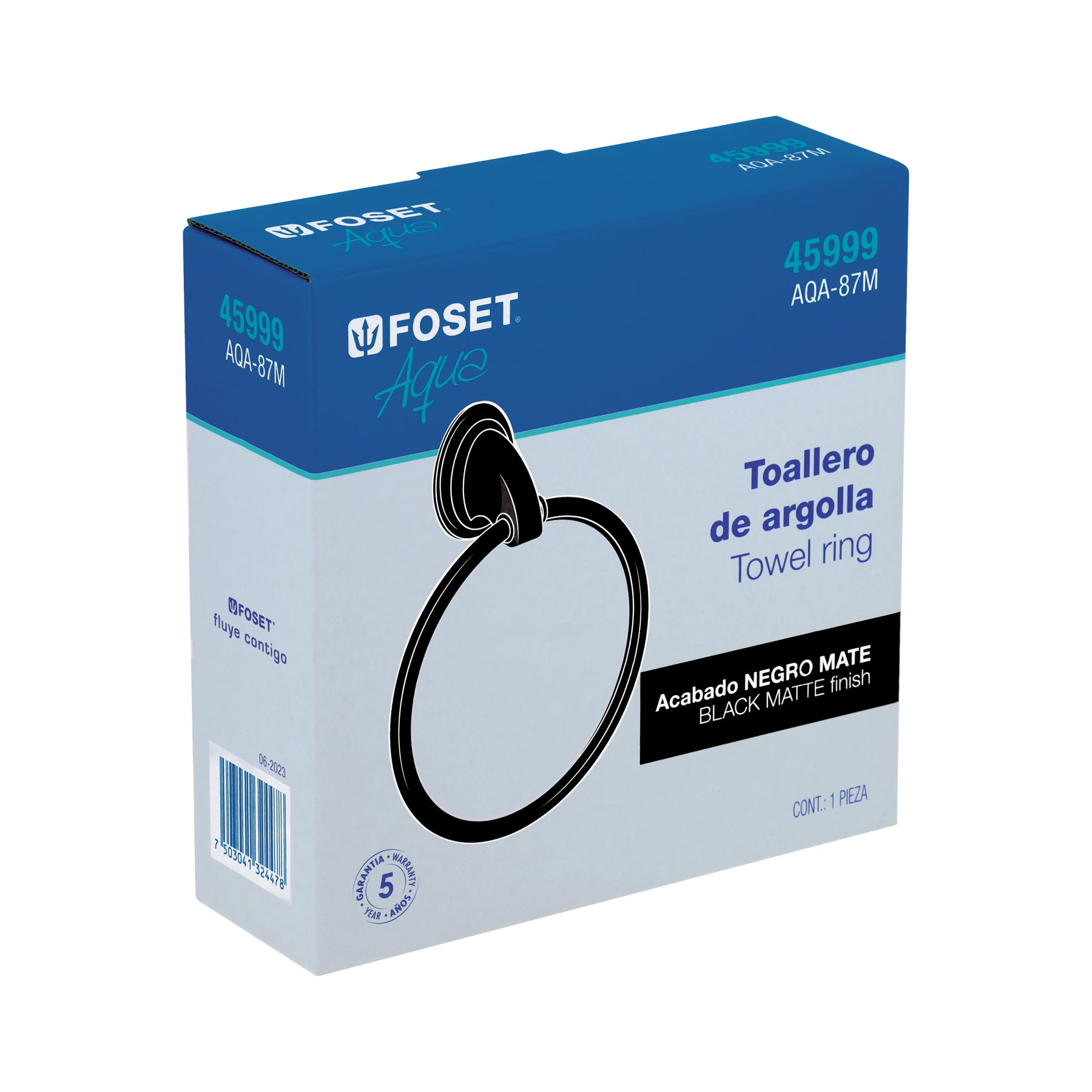 Toallero argolla metálico acabado negro, Foset Aqua