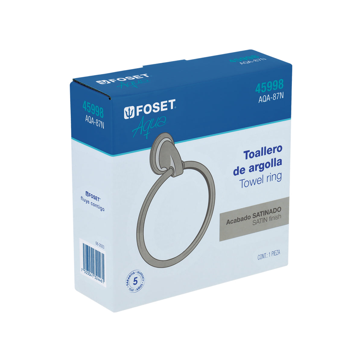 Toallero argolla metálico acabado satín, Foset Aqua