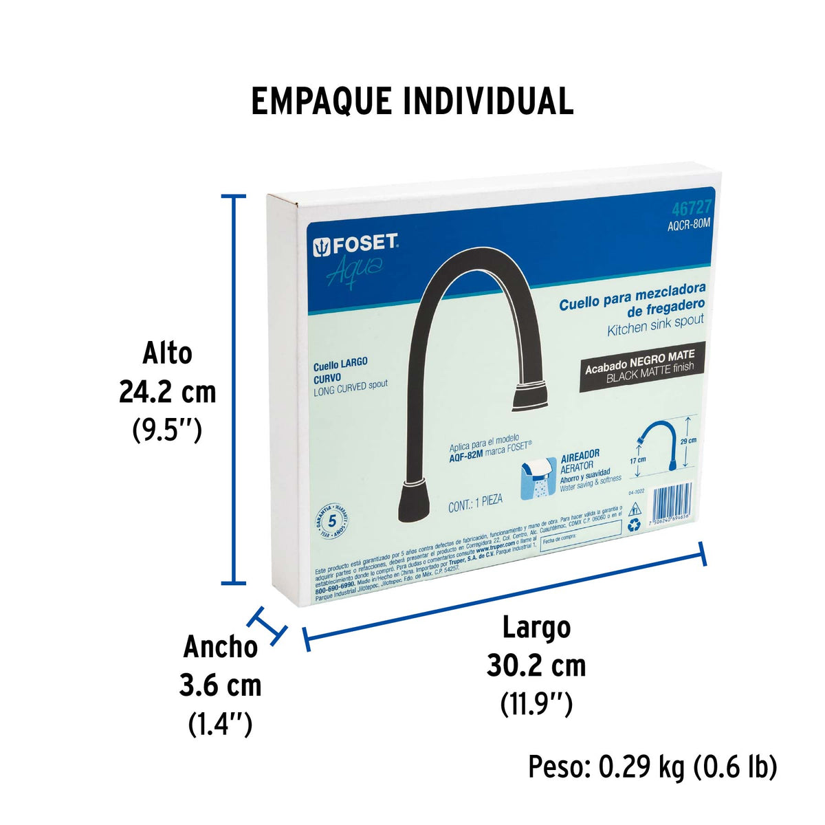 Cuello para mezcladora de fregadero, negro mate, Aqua