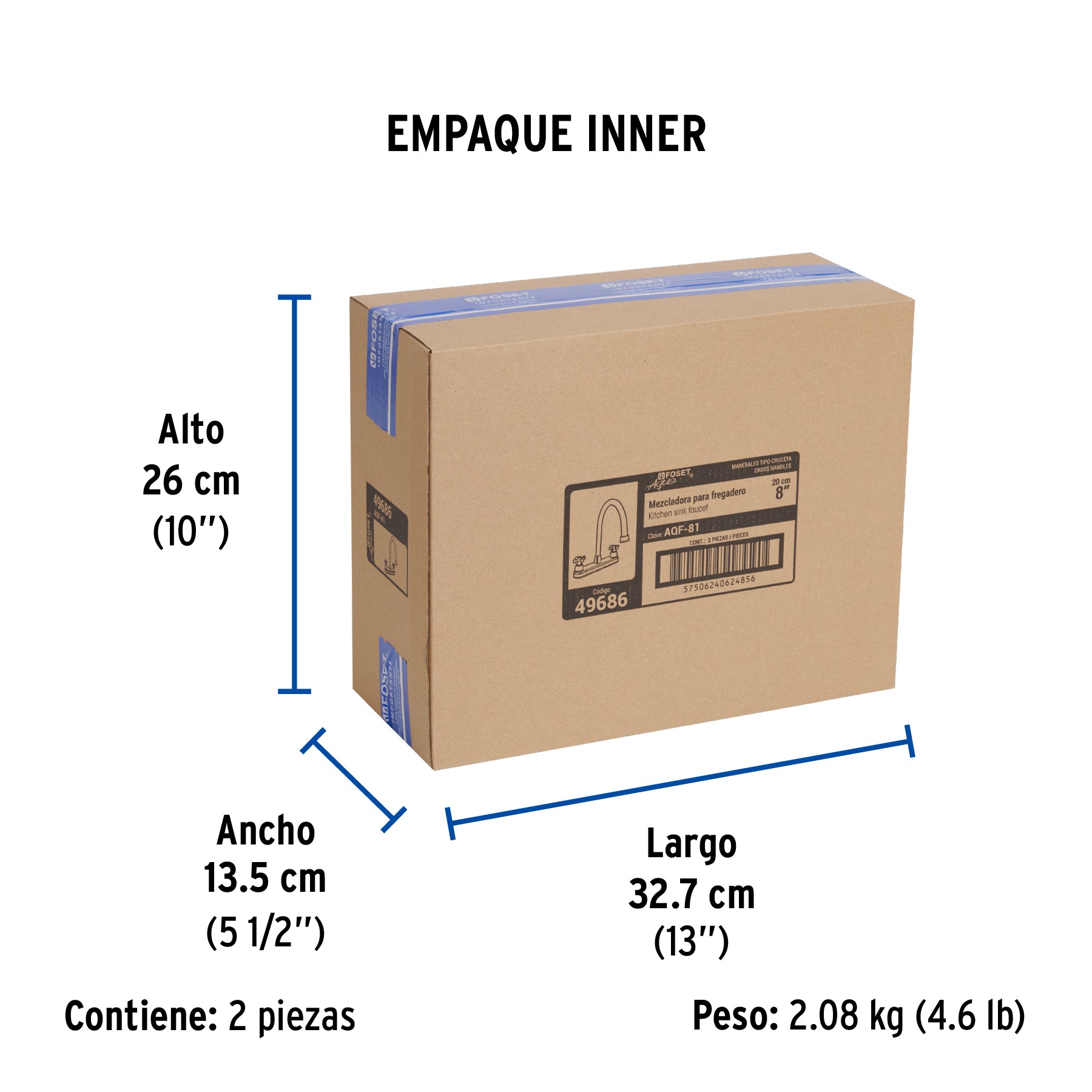 Mezcladora para fregadero, manerales cruceta,acero inox.Aqua