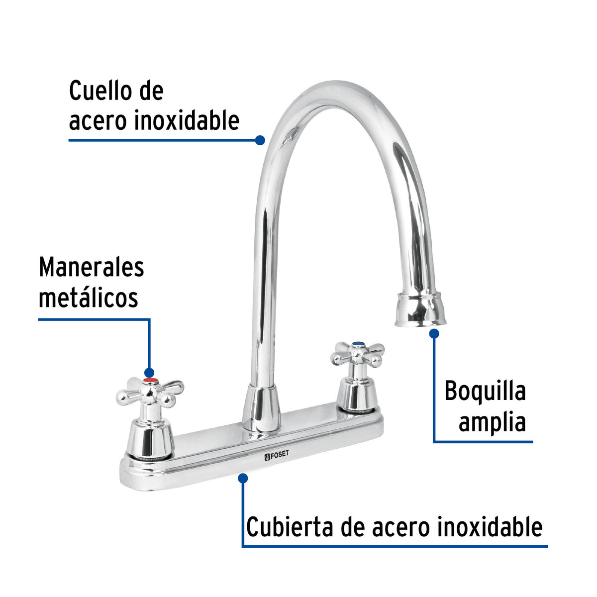 Mezcladora para fregadero, manerales cruceta,acero inox.Aqua