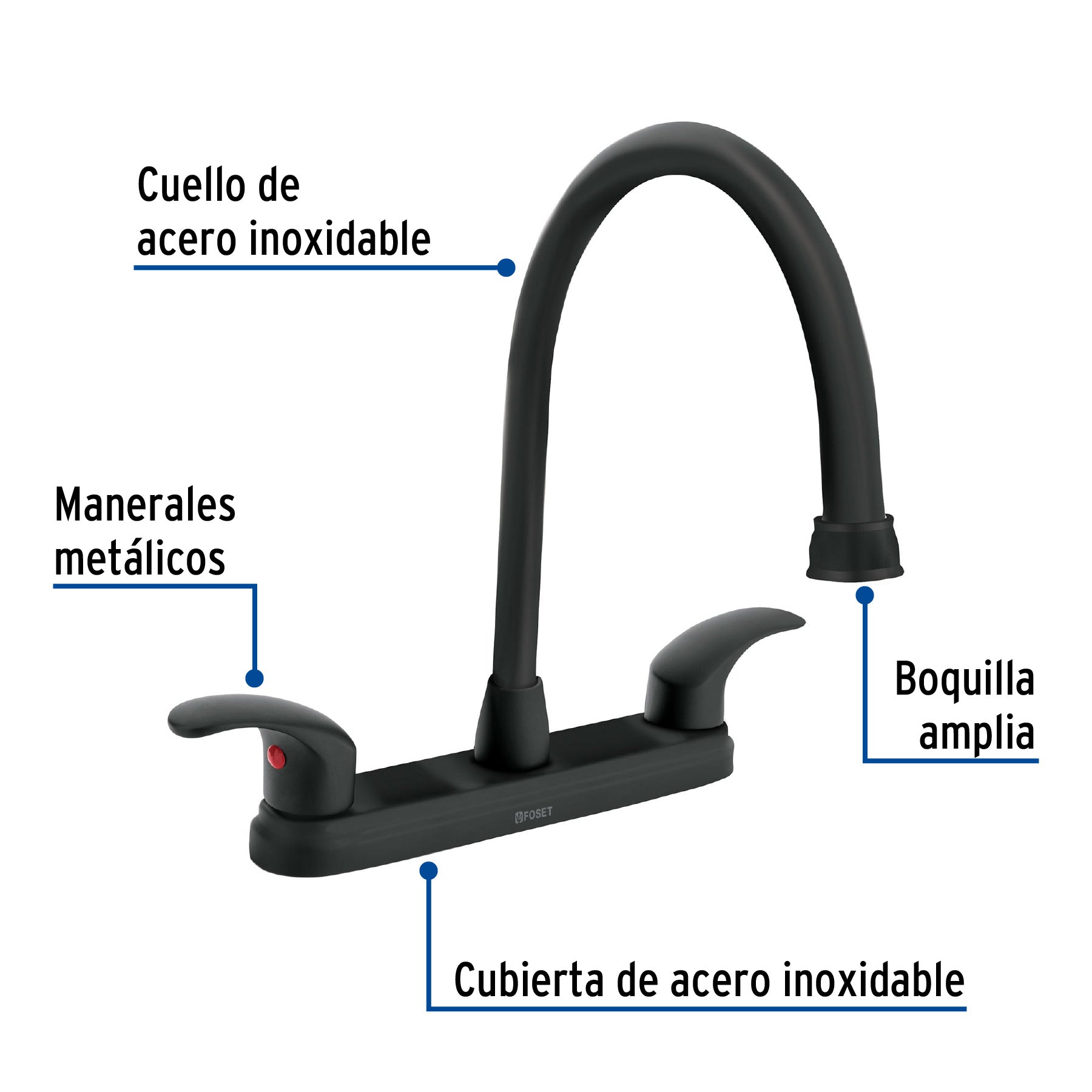 Mezcladora para fregadero, manerales palanca, negro, Aqua