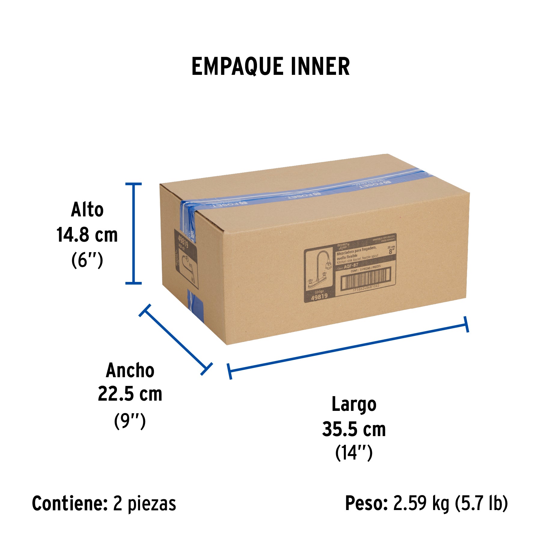 Mezcladora inox 8' p/fregadero, flexible, cruceta, Foset