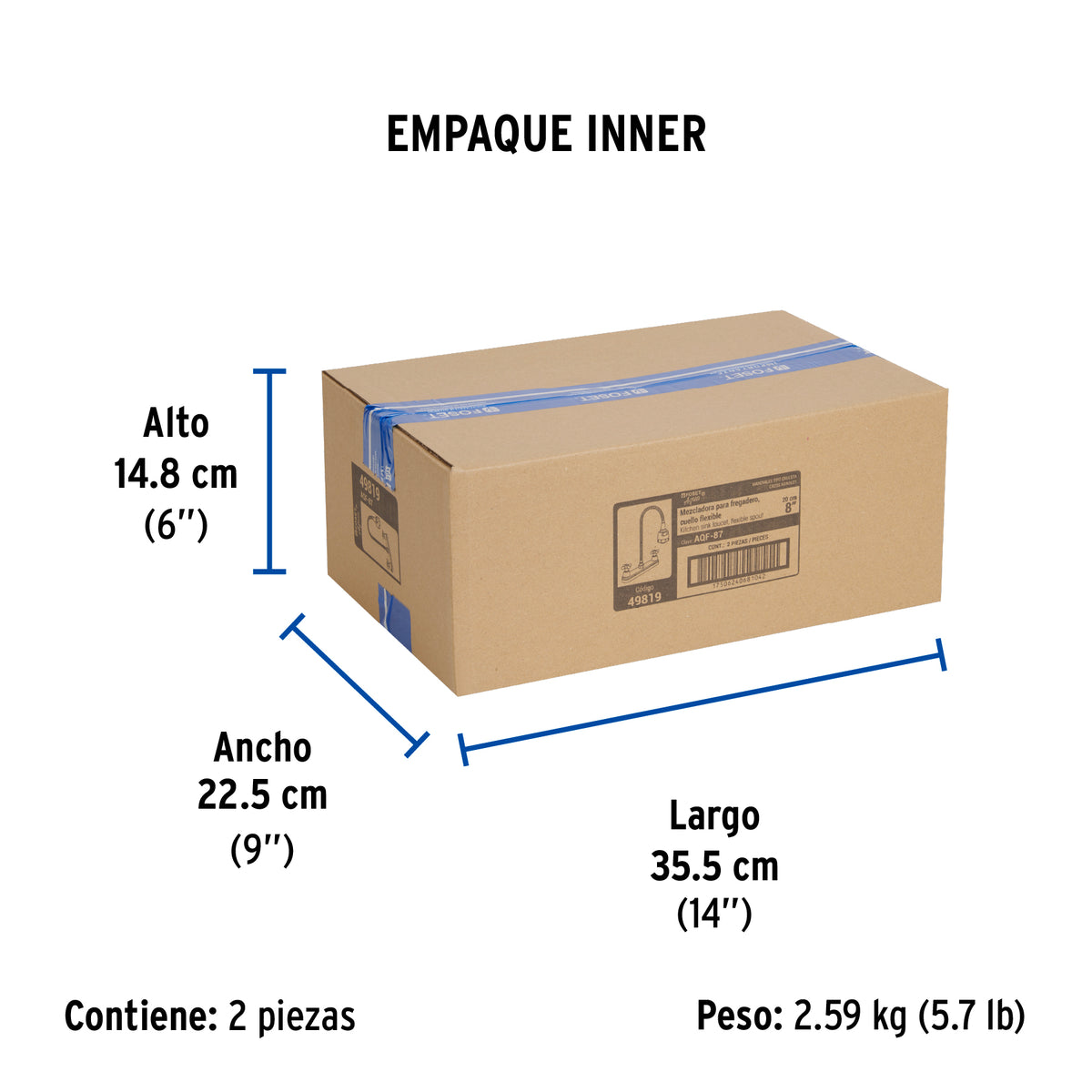 Mezcladora inox 8' p/fregadero, flexible, cruceta, Foset