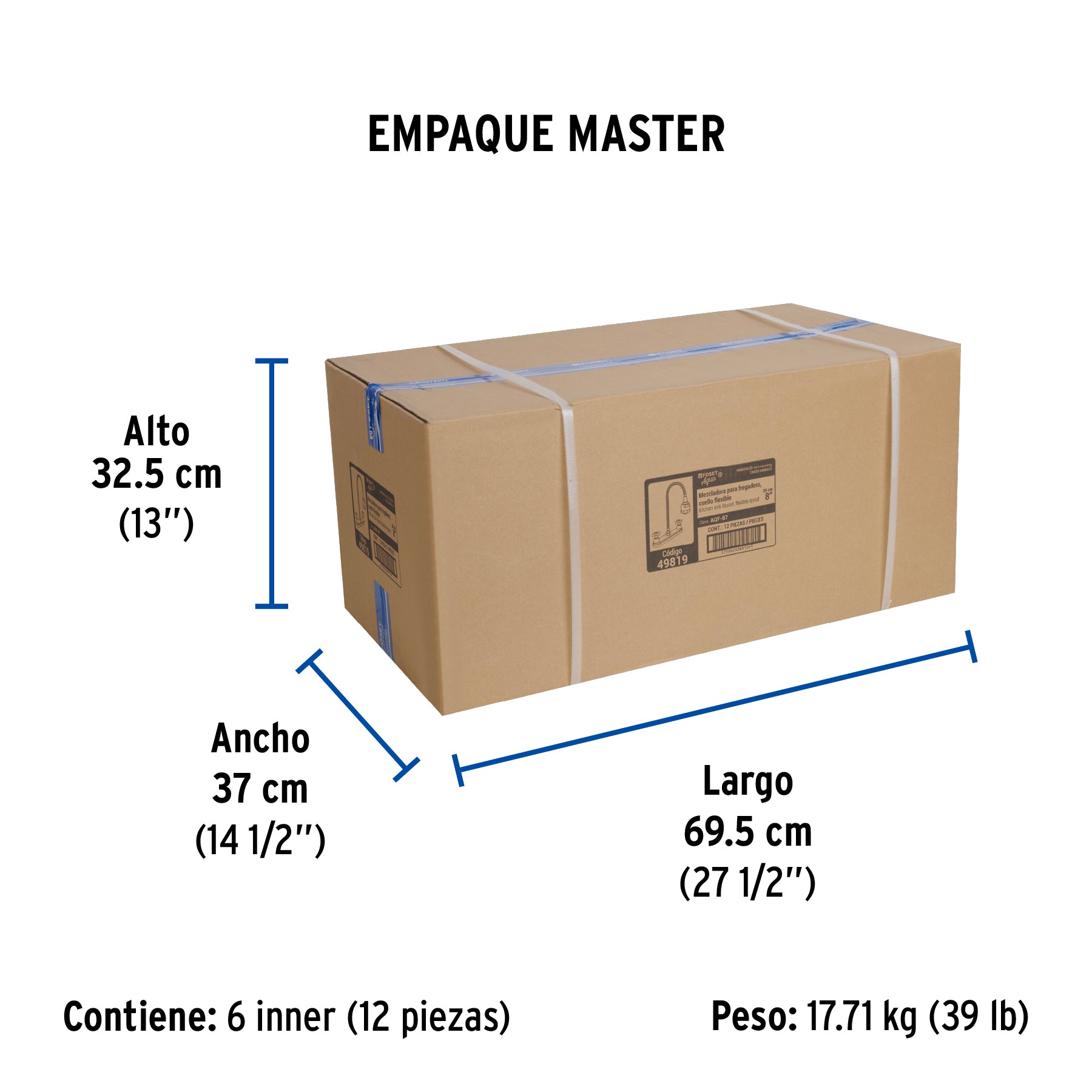 Mezcladora inox 8' p/fregadero, flexible, cruceta, Foset