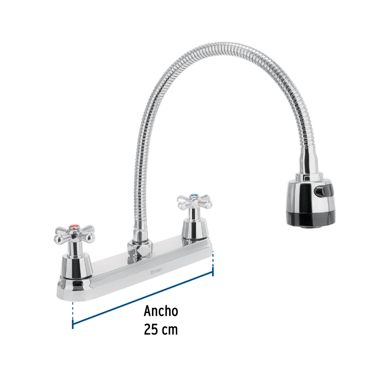 Mezcladora inox 8' p/fregadero, flexible, cruceta, Foset