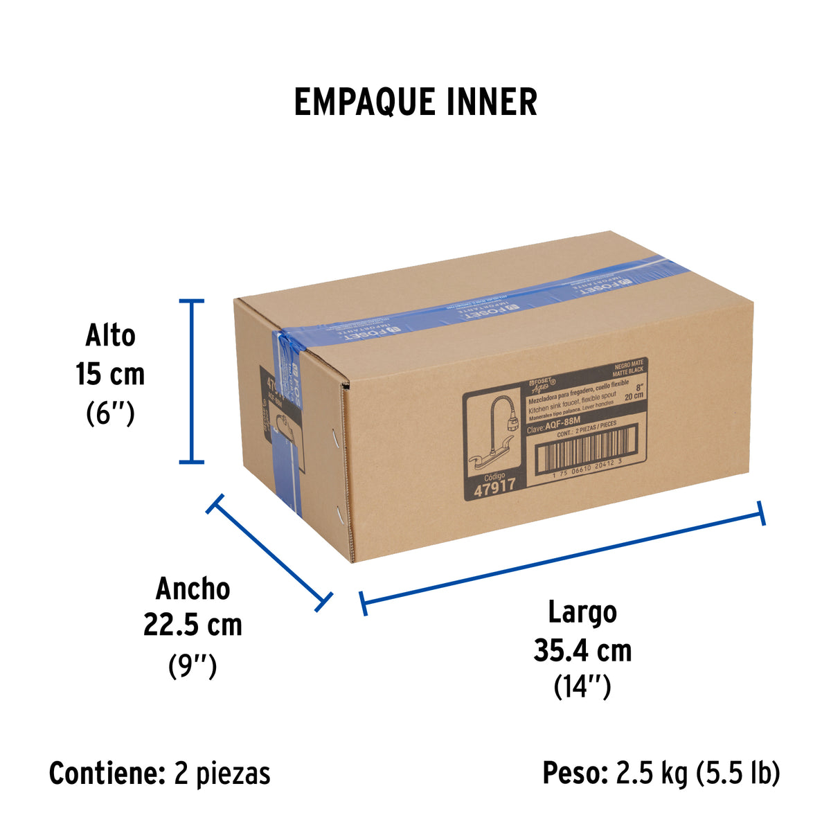Mezcladora 8' p/fregadero, flexible, palanca, negro, Aqua