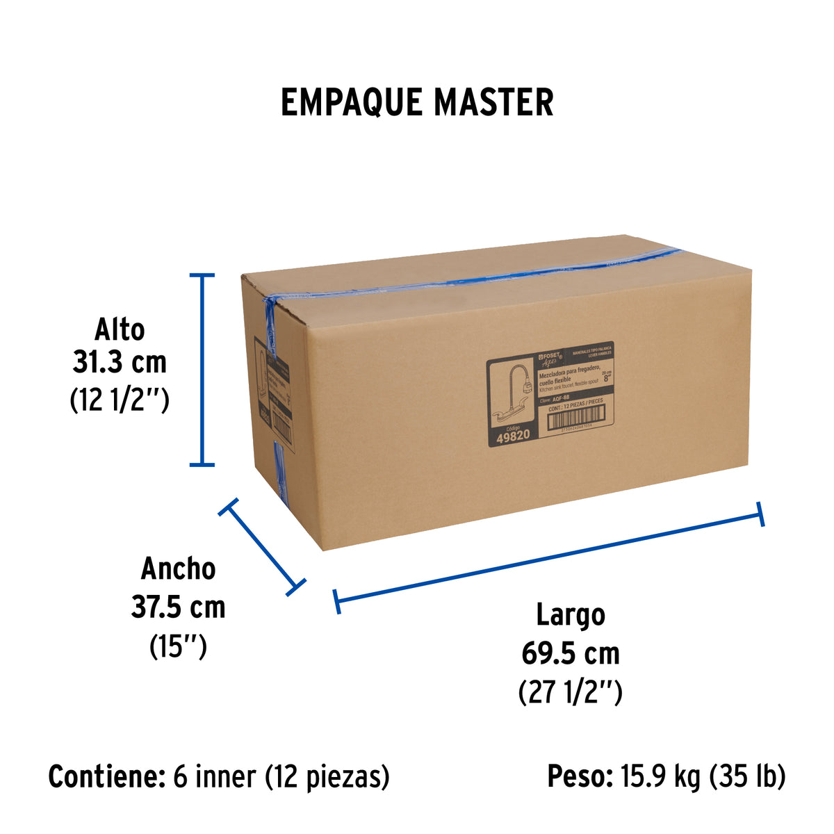 Mezcladora inox 8' p/fregadero, flexible, palanca, Foset
