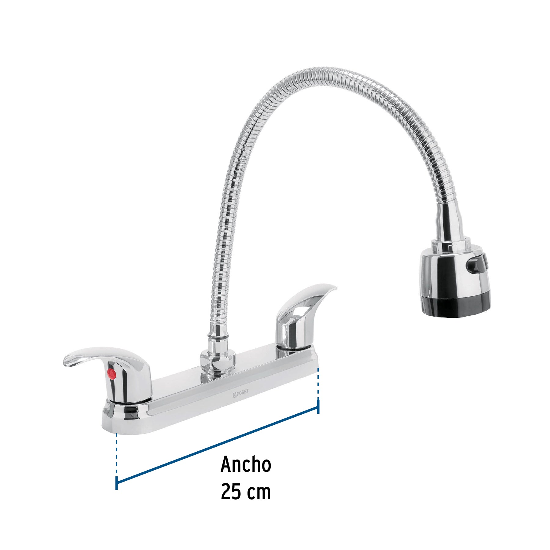 Mezcladora inox 8' p/fregadero, flexible, palanca, Foset