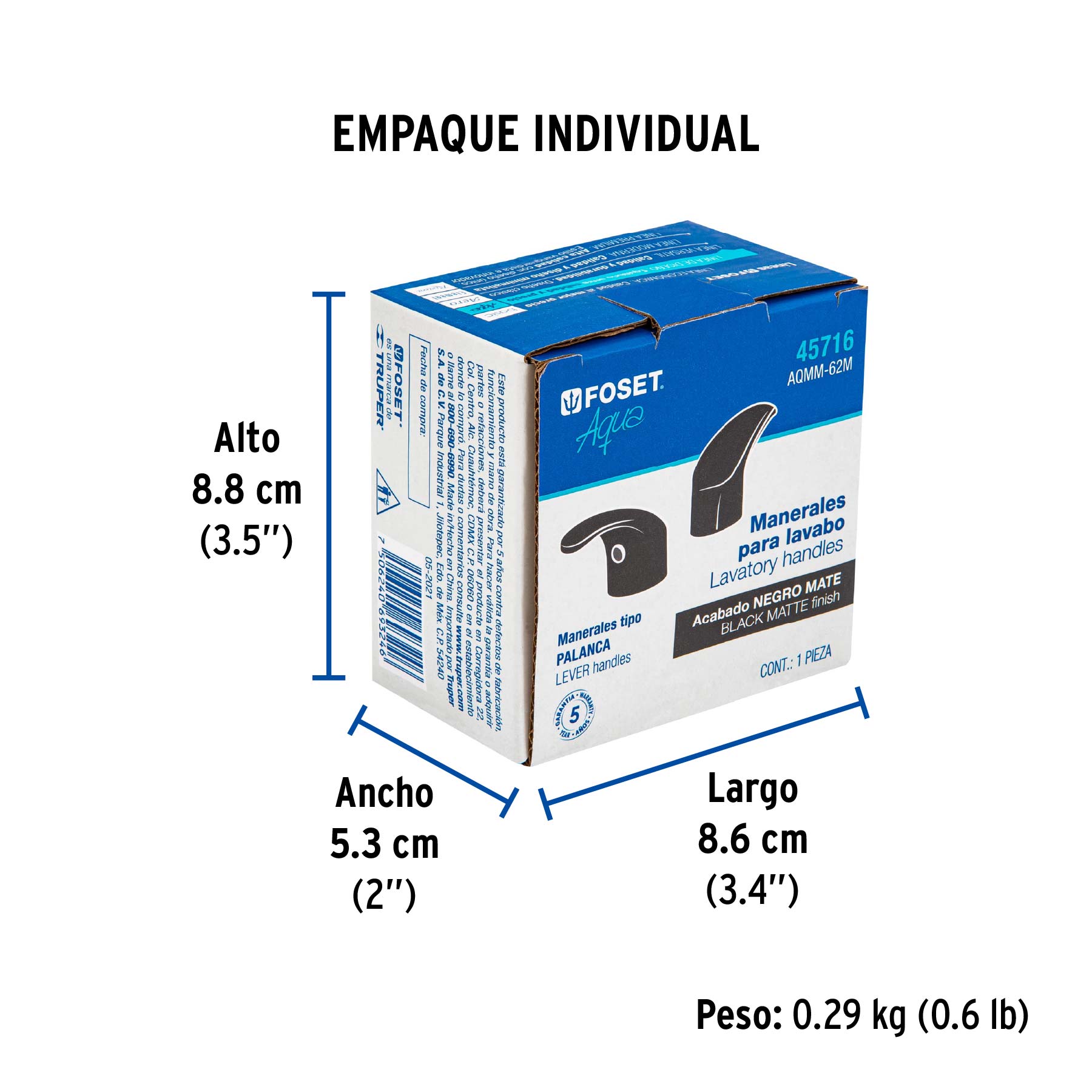 Juego de 2 manerales de palanca p/lavabo, negro mate, Aqua