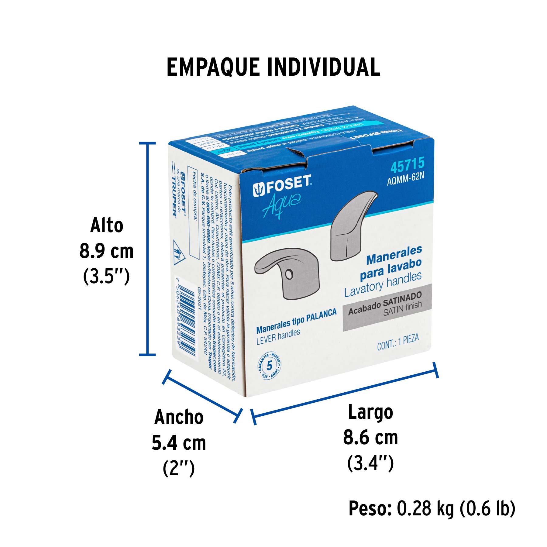 Juego de 2 manerales de palanca para lavabo, satín, Aqua