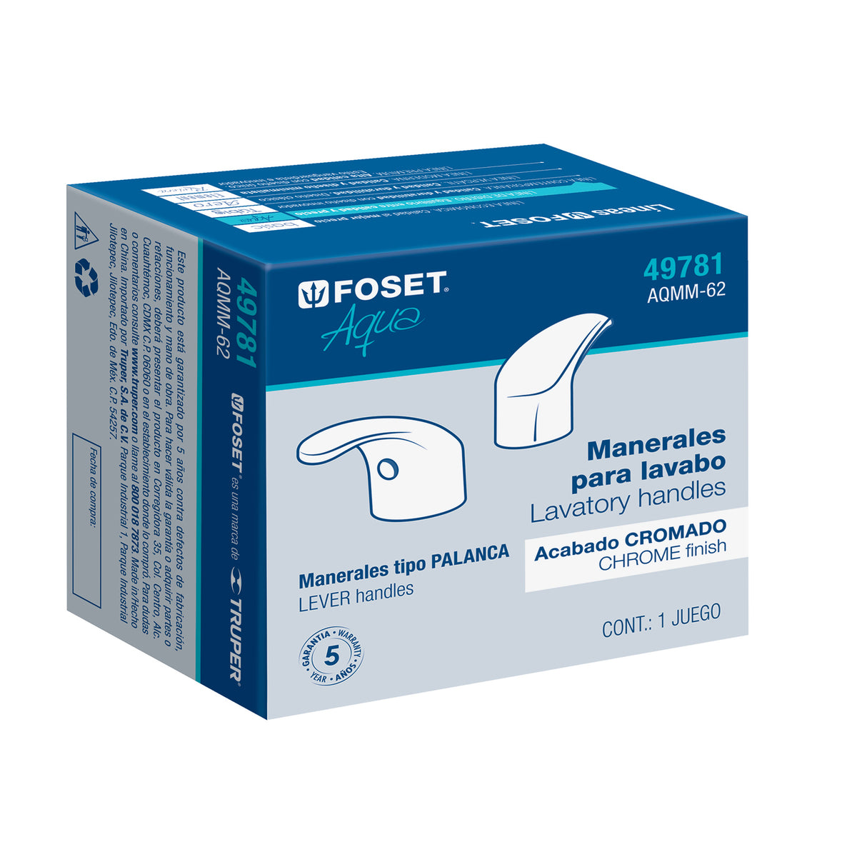 Juego 2 manerales tipo palanca para lavabo, Aqua