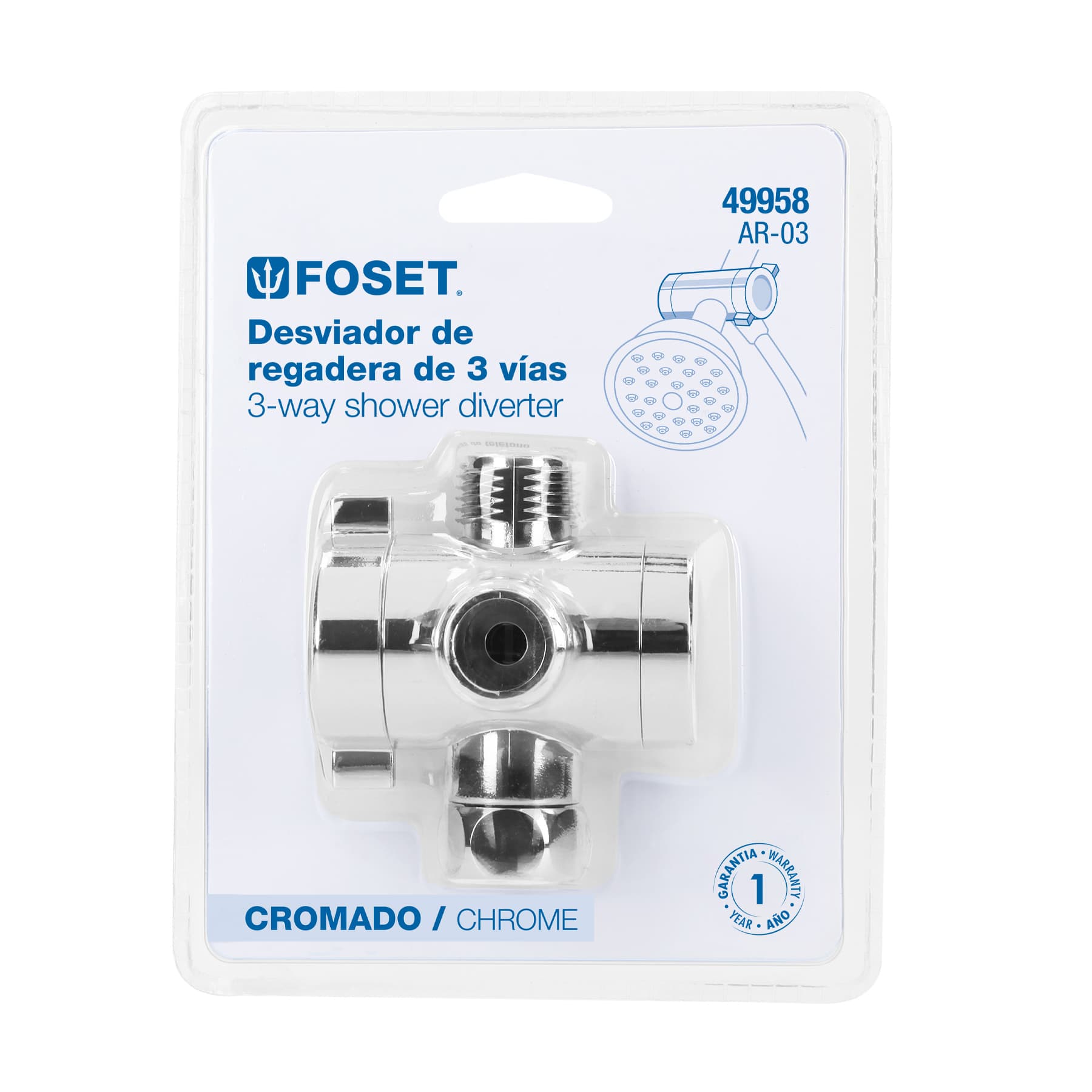 Desviador de 3 vías para brazo, cromo