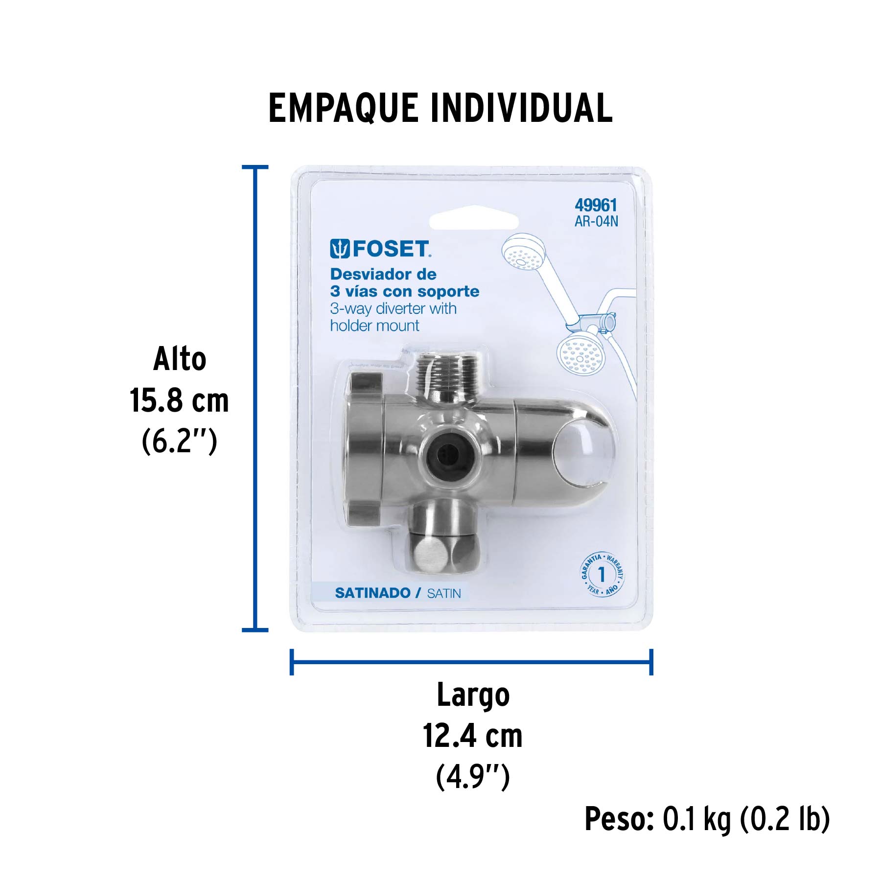 Desviador de 3 vías para brazo con soporte, satín
