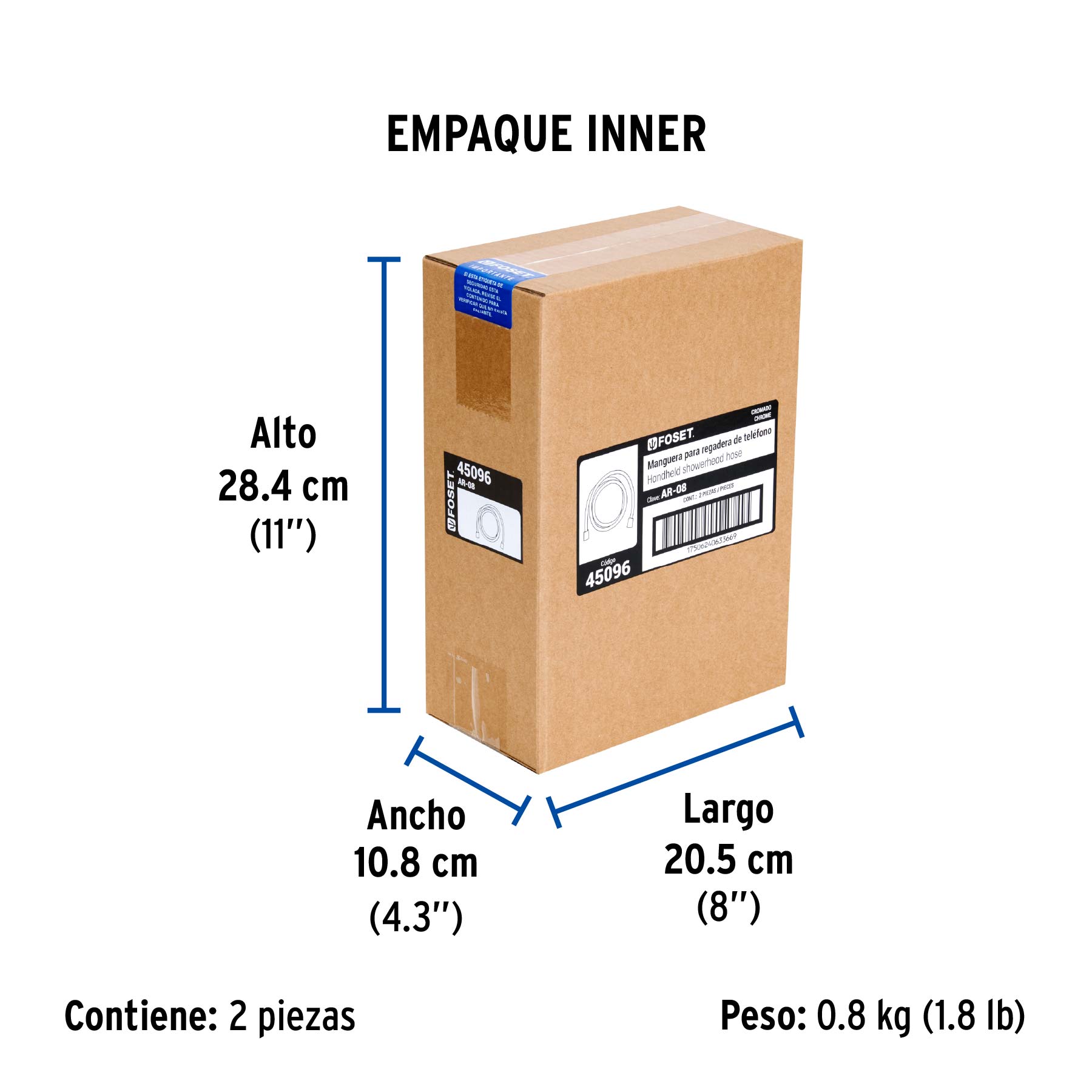 Manguera lisa para regadera, manual, cromada
