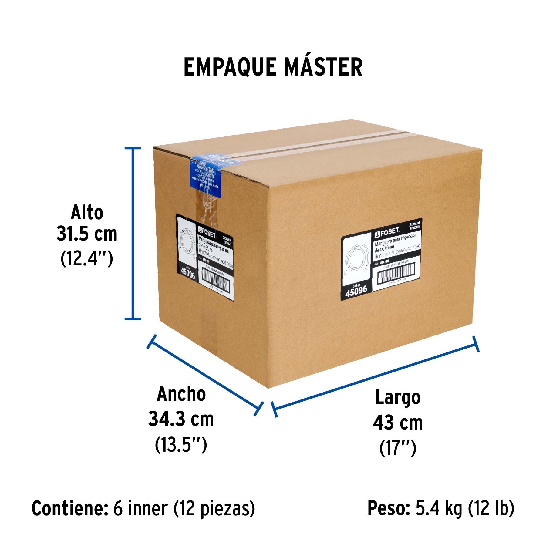 Manguera lisa para regadera, manual, cromada