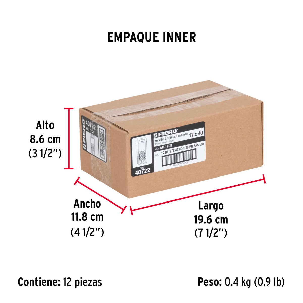 Blíster con 20 armellas cerradas de 17 x 40, Fiero