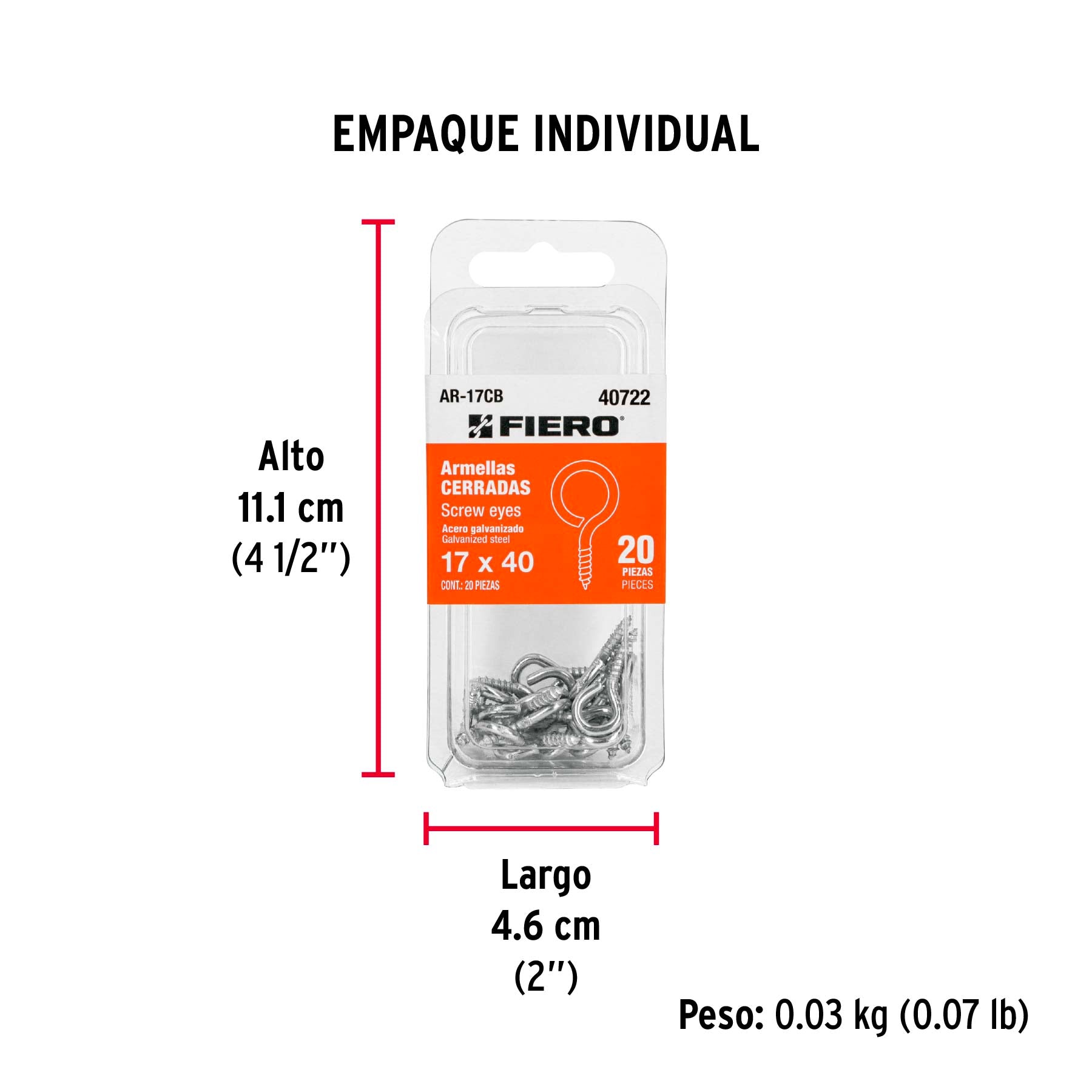 Blíster con 20 armellas cerradas de 17 x 40, Fiero