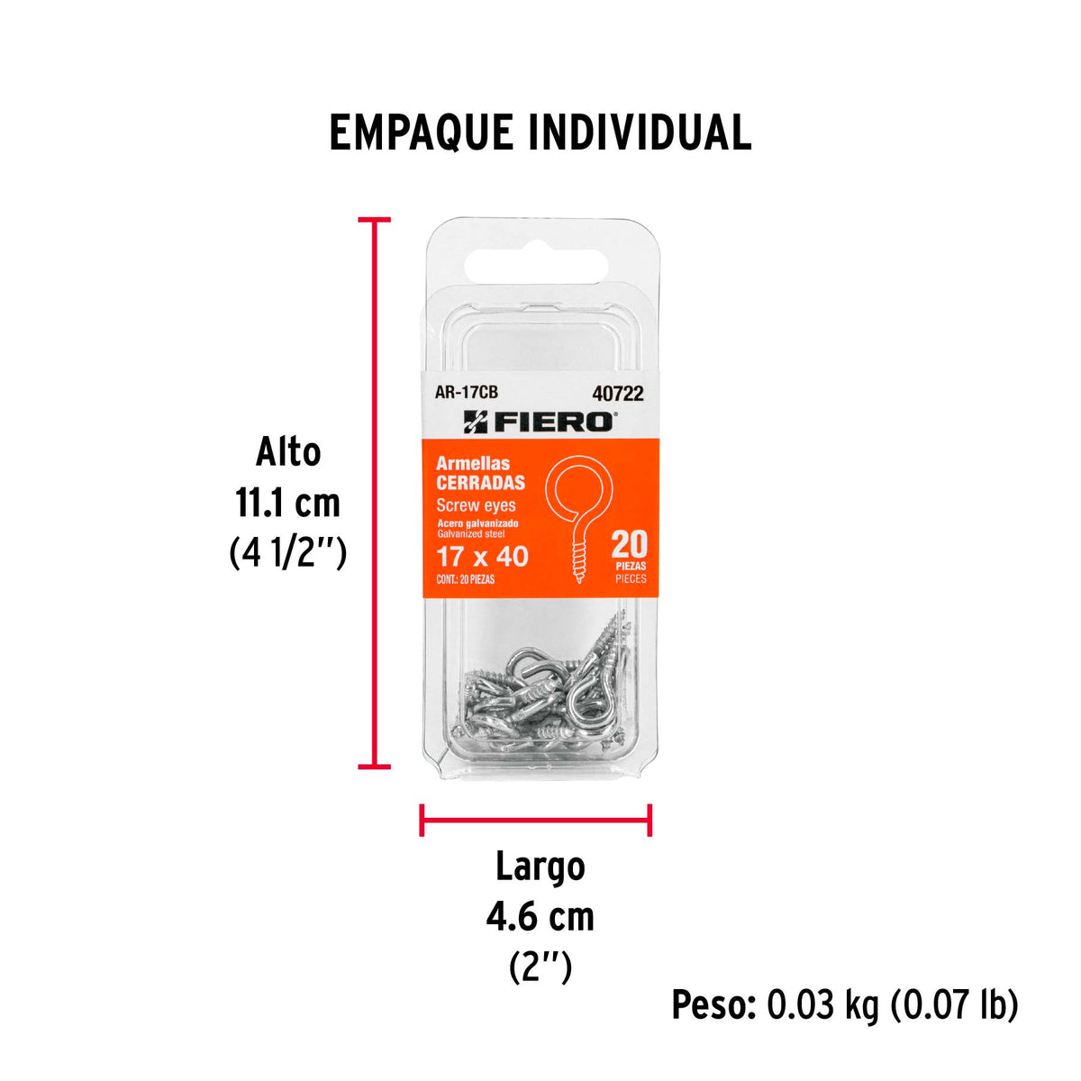 Blíster con 20 armellas cerradas de 17 x 40, Fiero