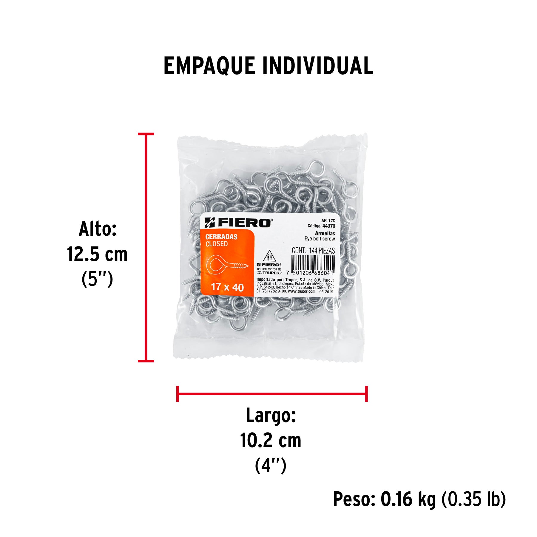Armella 17 x 40, cerrada, caja con 144 pzas