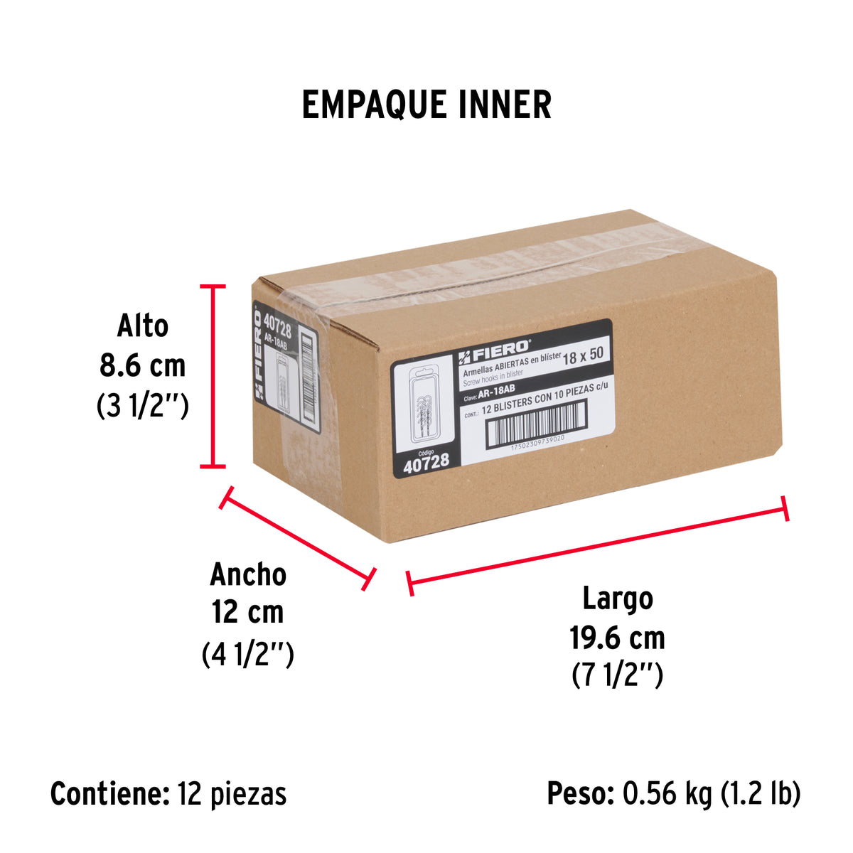 Blíster con 10 armellas abiertas de 18 x 50, Fiero