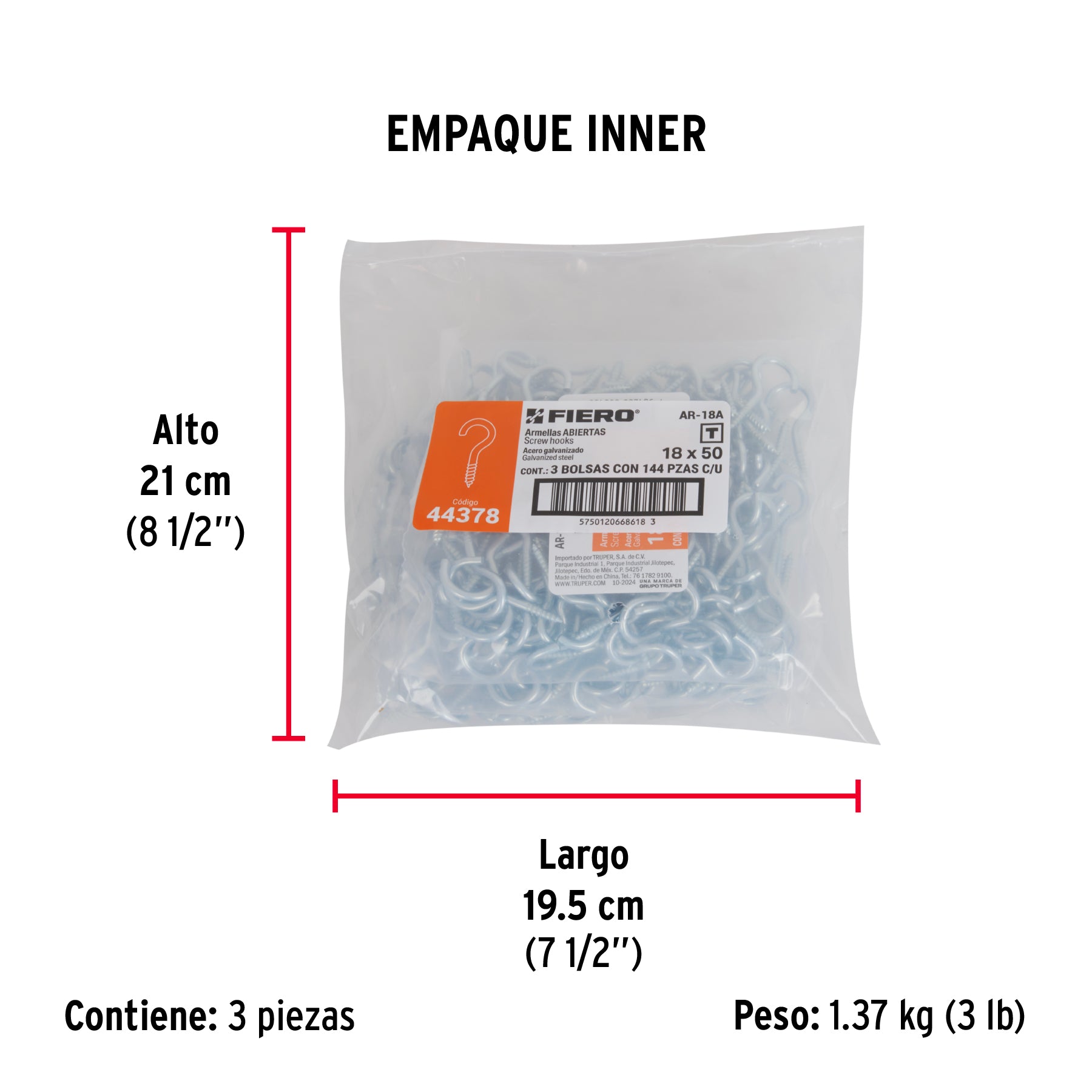 Armella 18 x 50 abierta, caja con 144 pzas