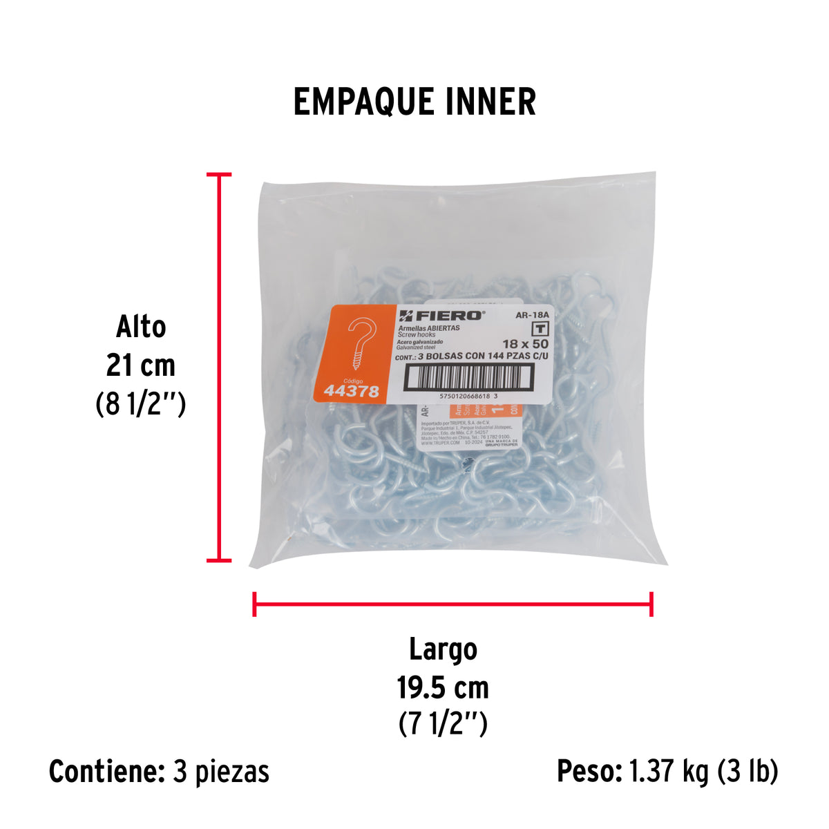 Armella 18 x 50 abierta, caja con 144 pzas