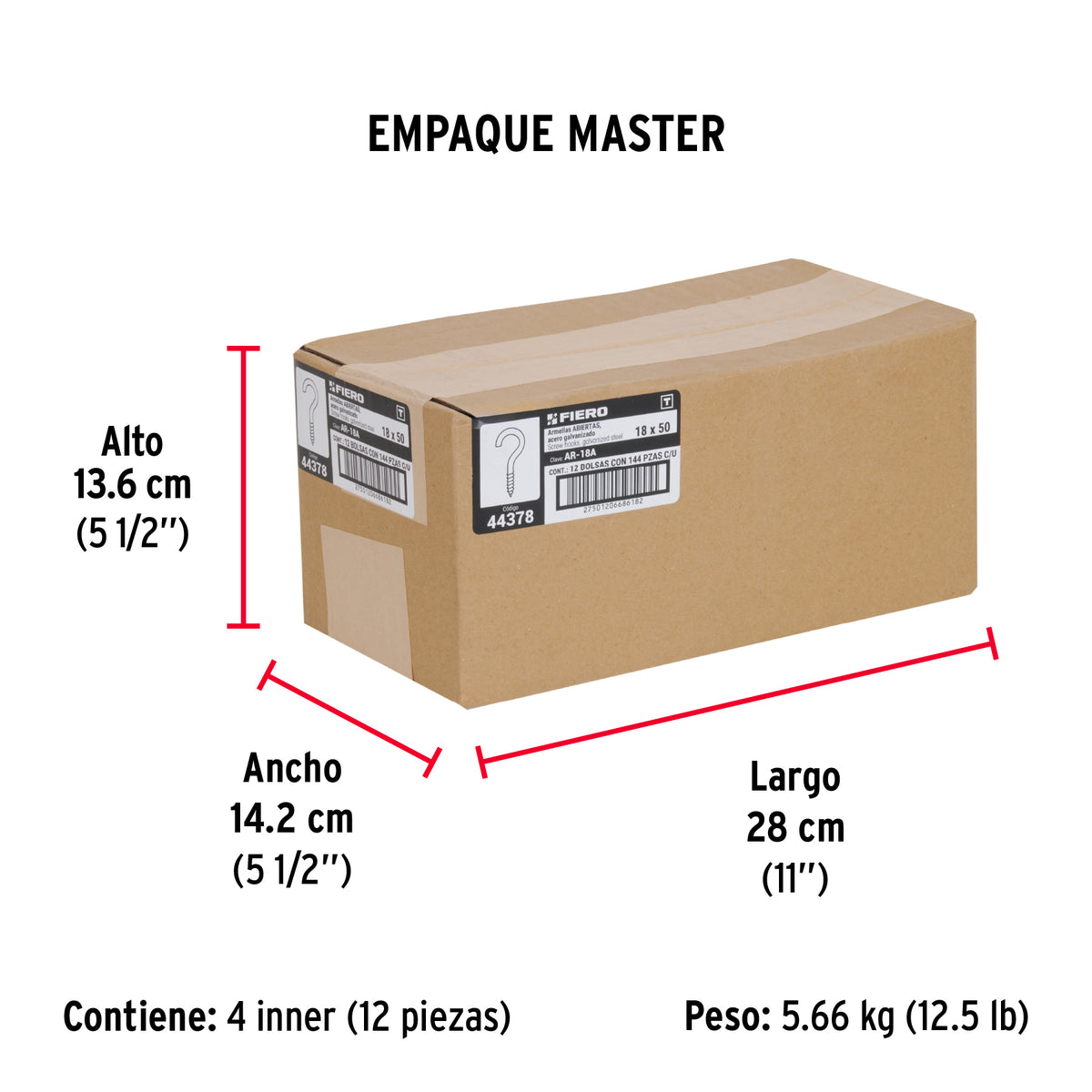 Armella 18 x 50 abierta, caja con 144 pzas