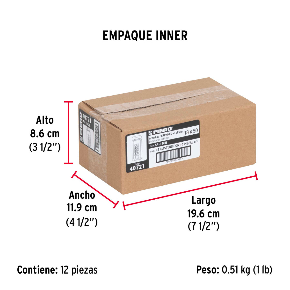 Blíster con 10 armellas cerradas de 18 x 50, Fiero