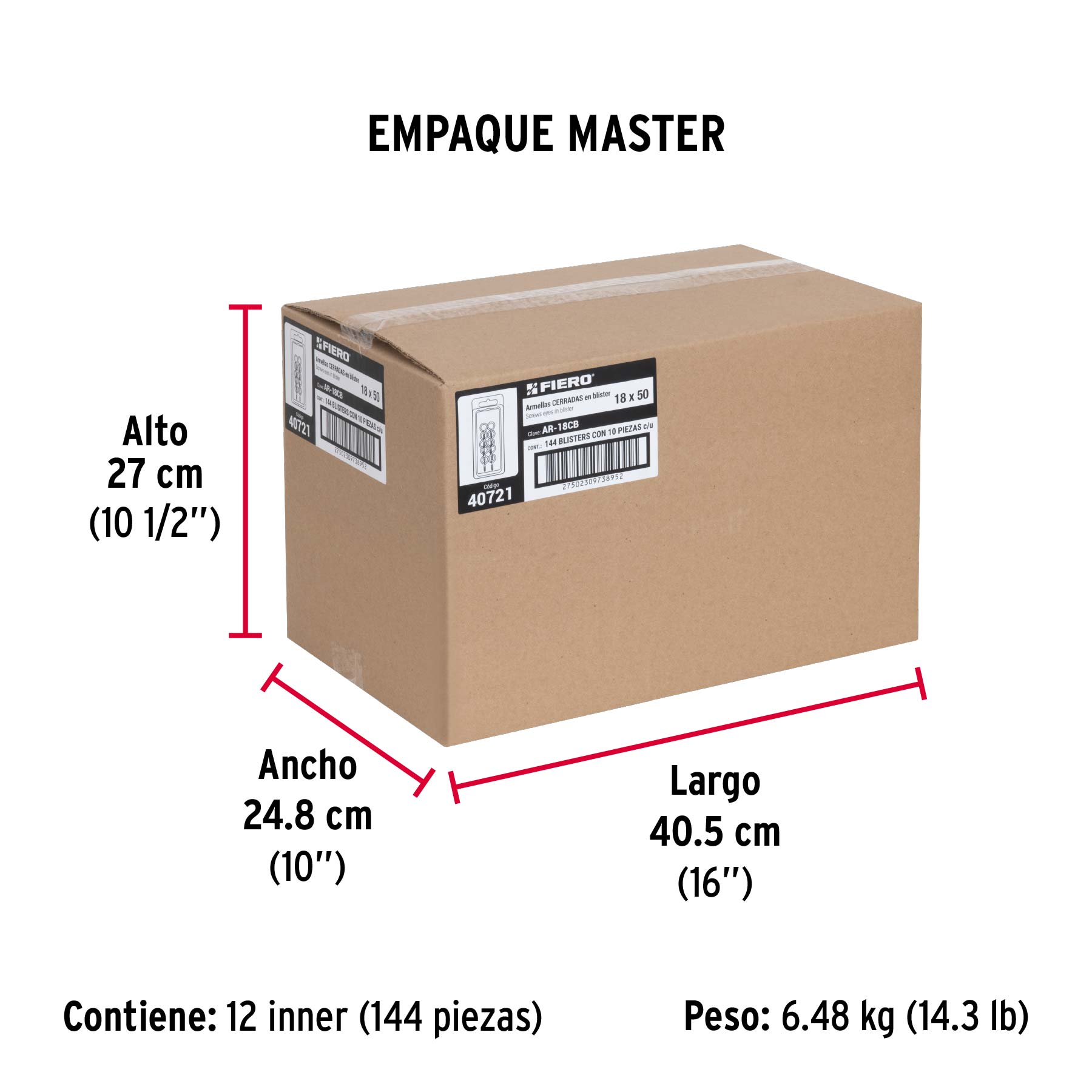 Blíster con 10 armellas cerradas de 18 x 50, Fiero