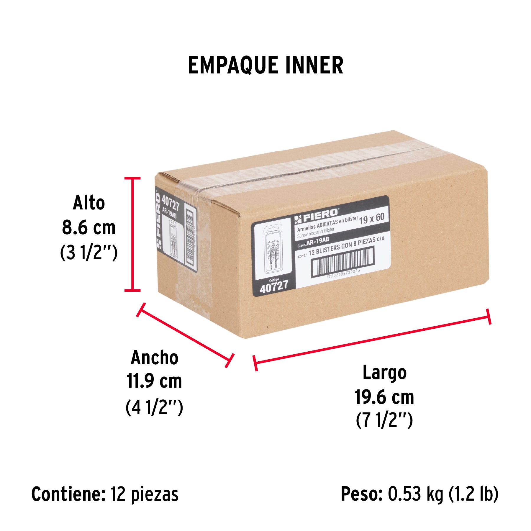Blíster con 8 armellas abiertas de 19 x 60, Fiero