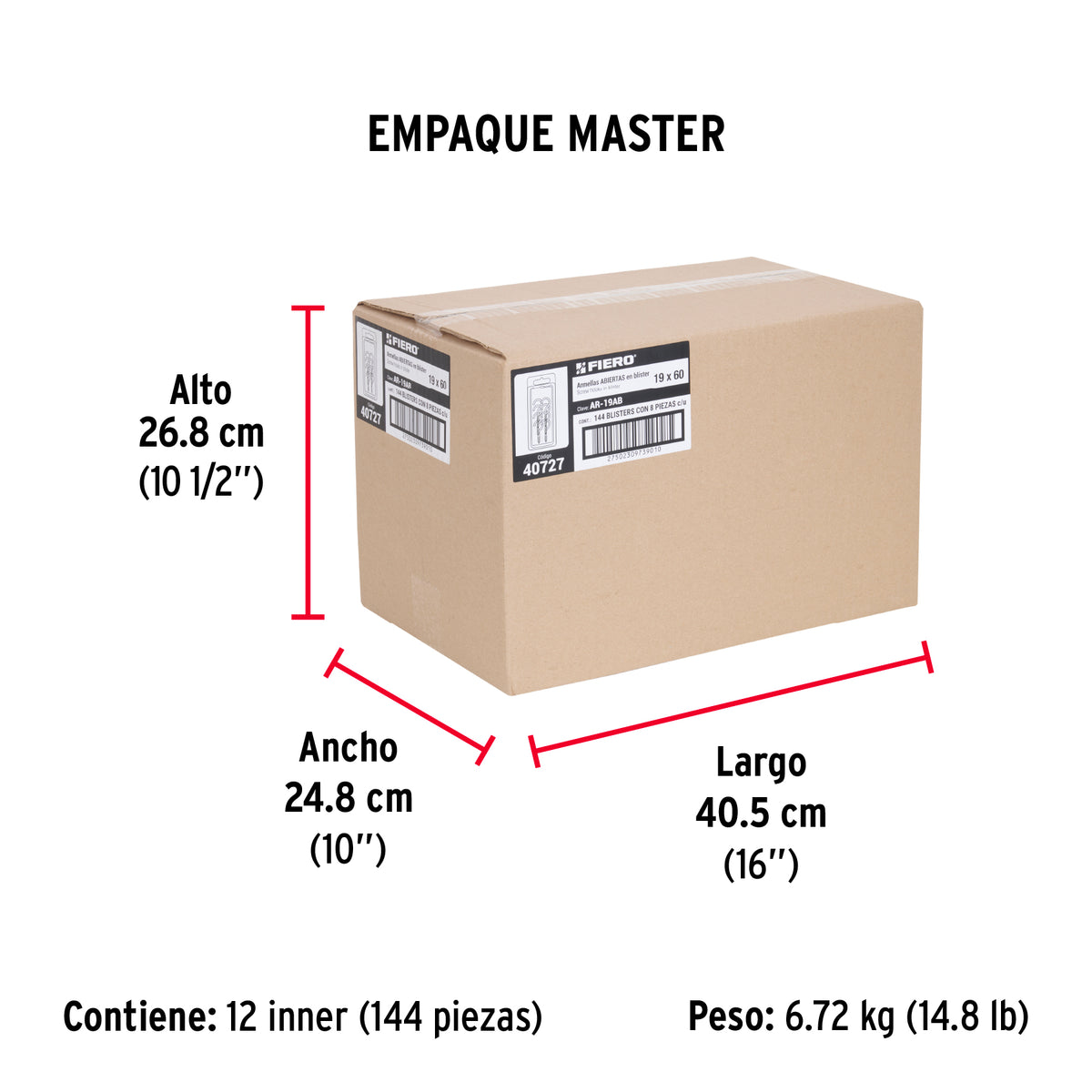 Blíster con 8 armellas abiertas de 19 x 60, Fiero