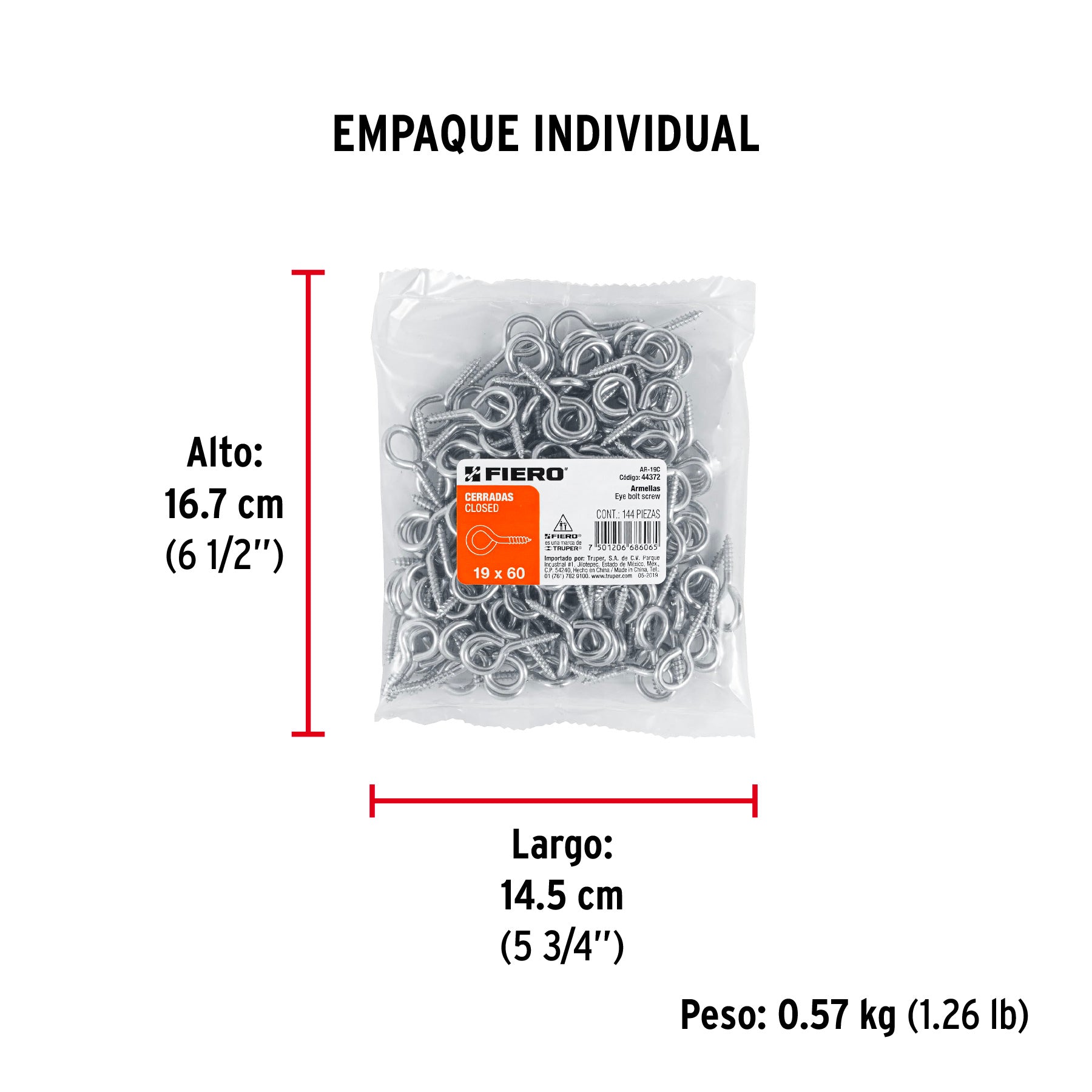 Armella 19 x 60, cerrada, caja con 144 pzas