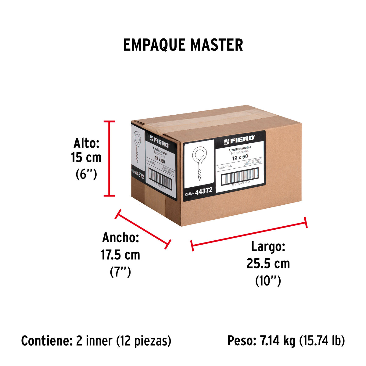 Armella 19 x 60, cerrada, caja con 144 pzas