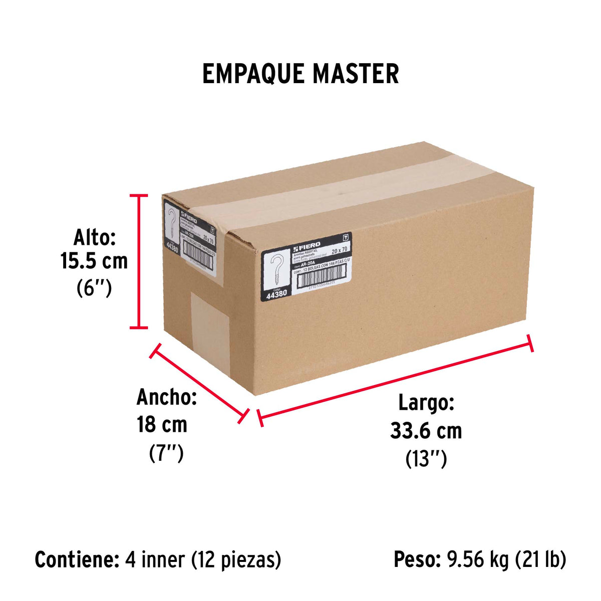 Armella 20 x 70, abierta, caja con 144 pzas