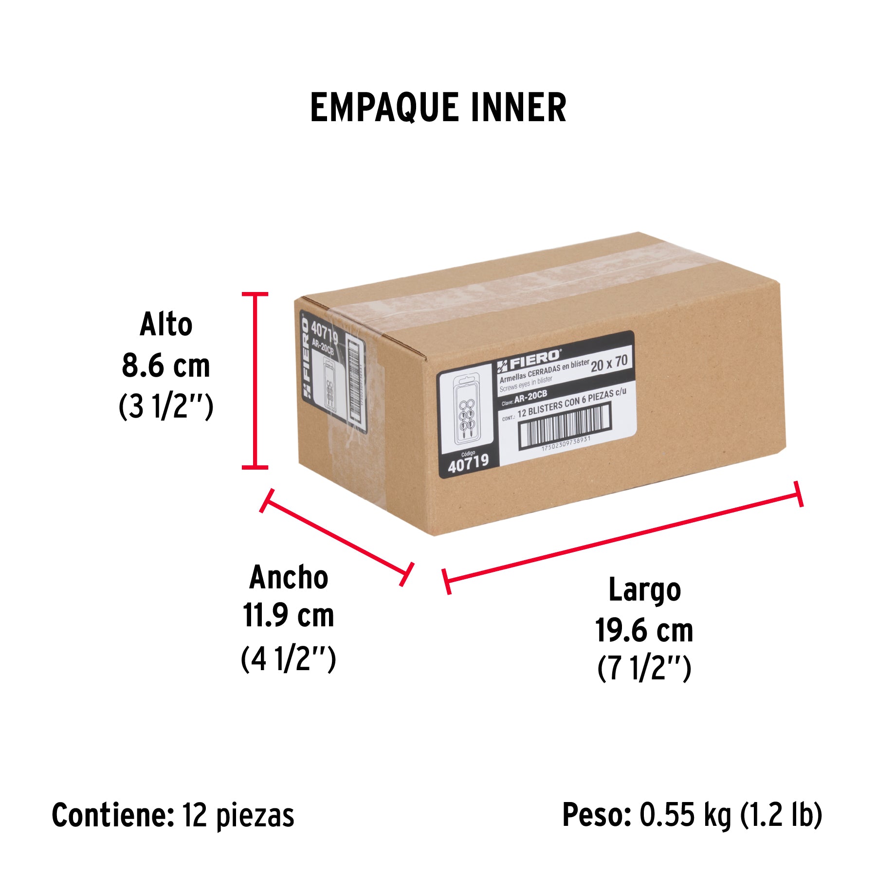 Blíster con 6 armellas cerradas de 20 x 70, Fiero