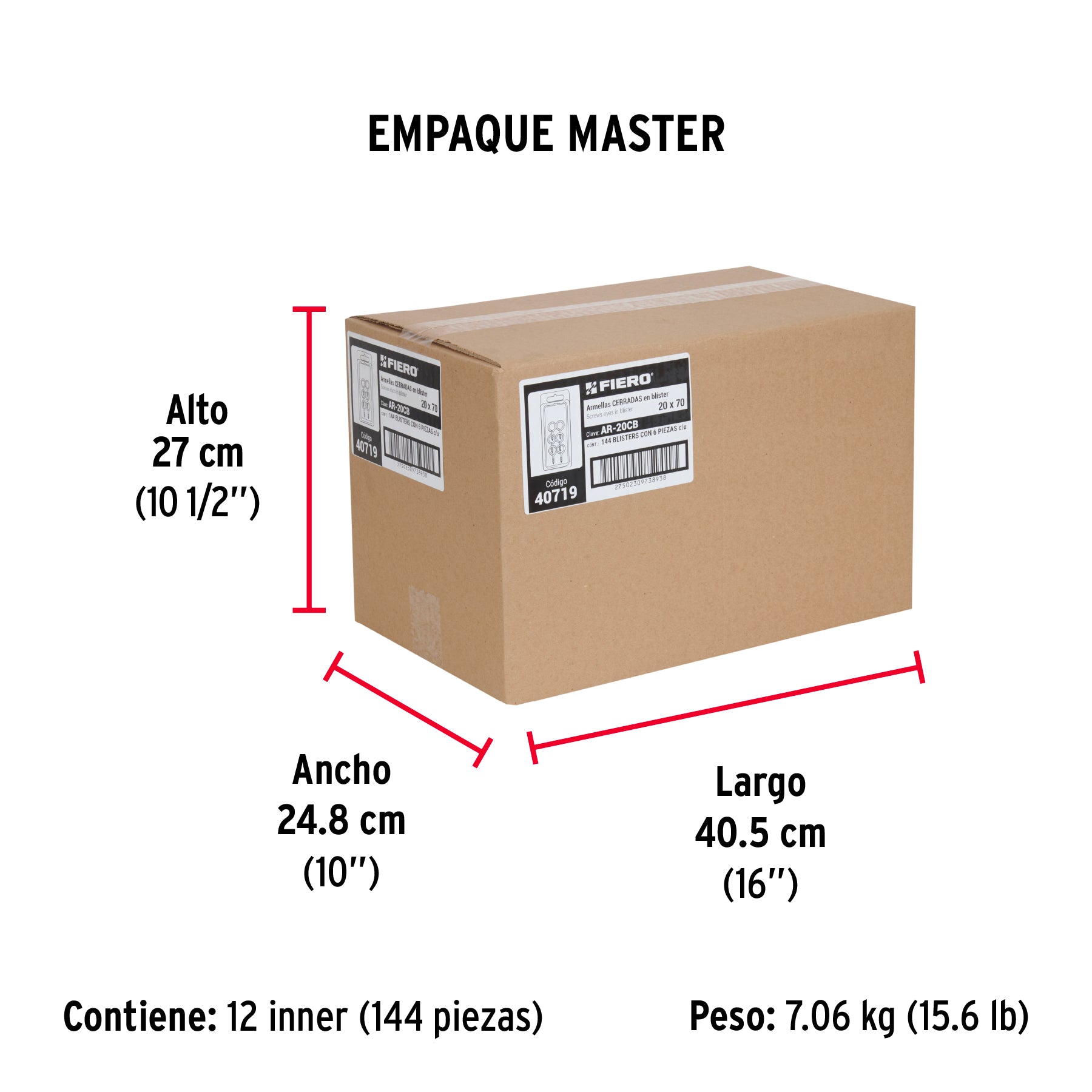 Blíster con 6 armellas cerradas de 20 x 70, Fiero