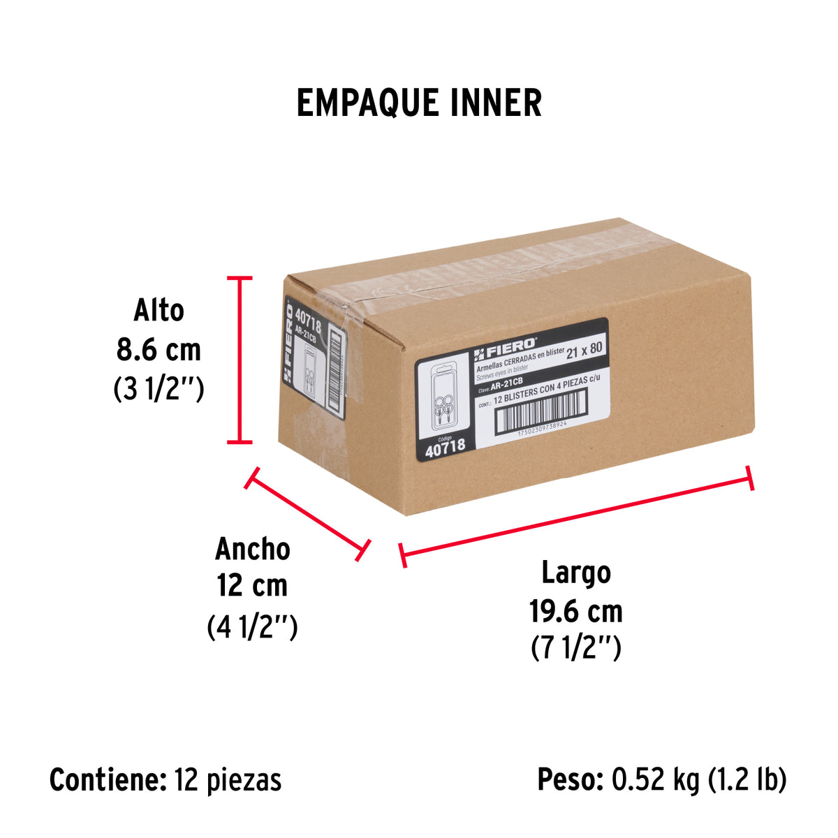 Blíster con 4 armellas cerradas de 21 x 80, Fiero