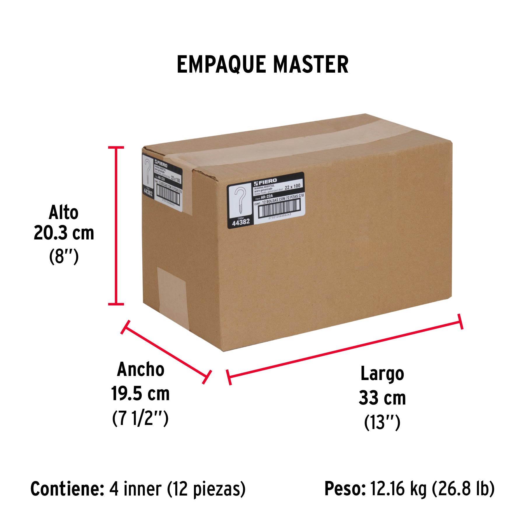 Armella 22 x 100, abierta, caja con 72 pzas