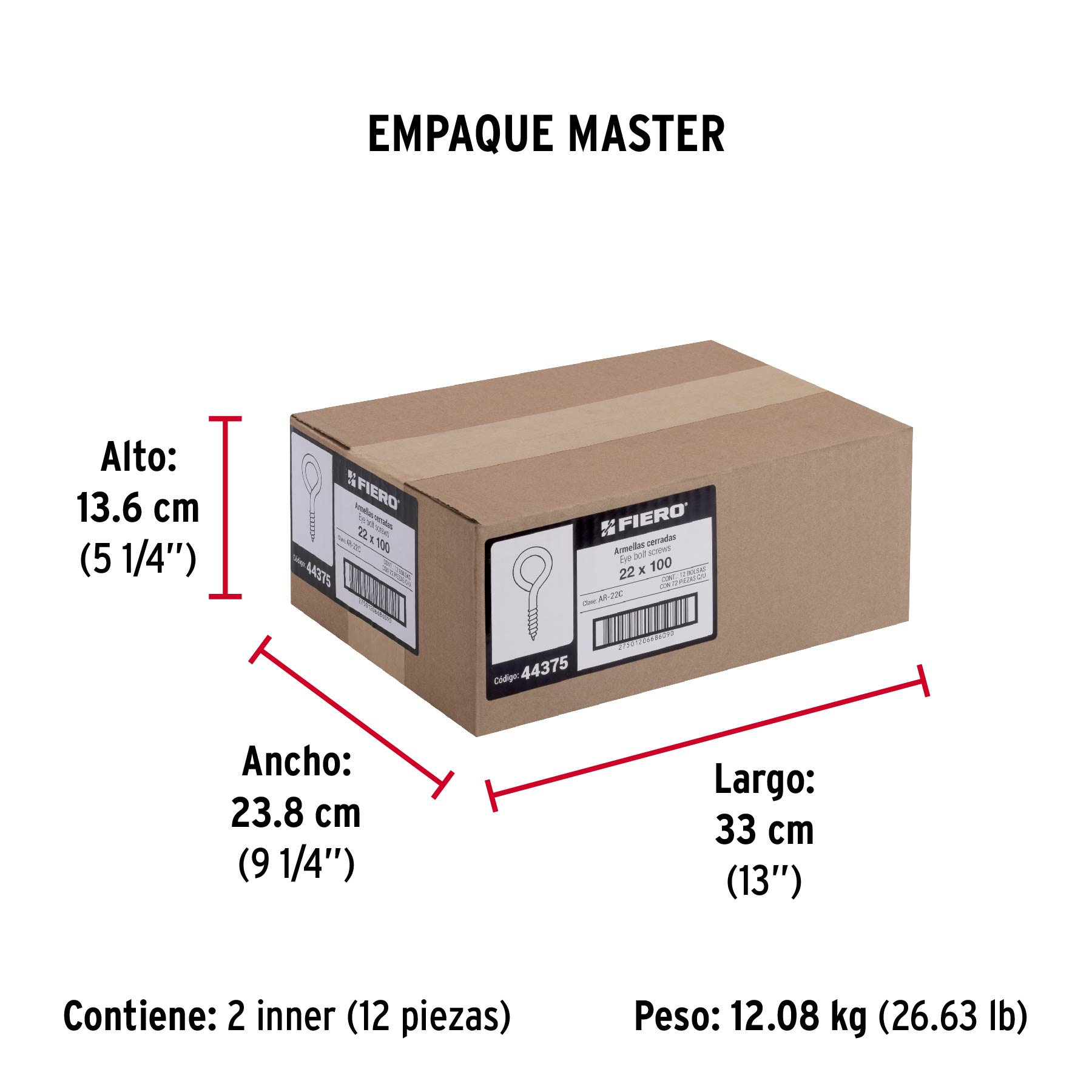 Armella 22 x 100, cerrada, caja con 72 pzas