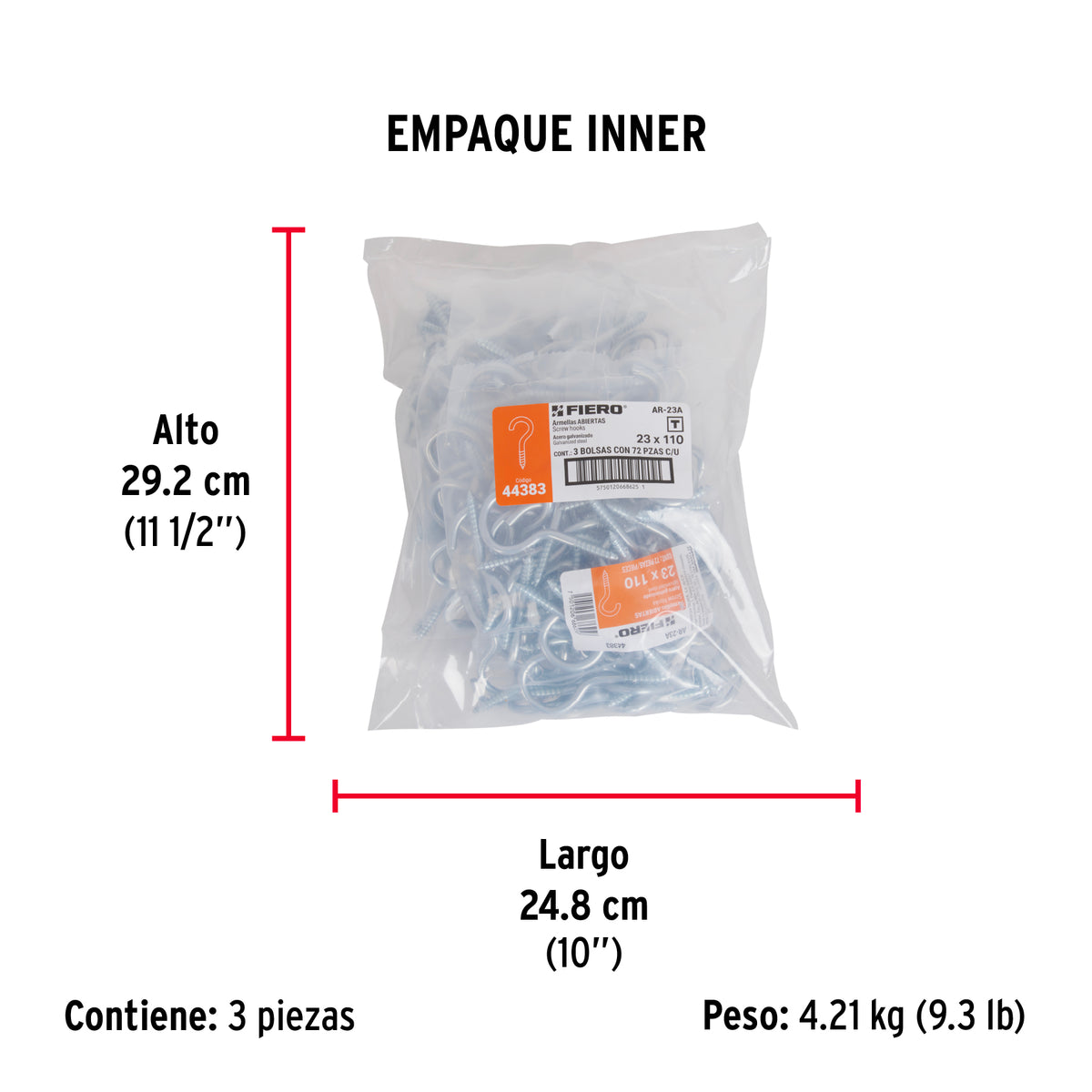 Armella 23 x 110, abierta, caja con 72 pzas