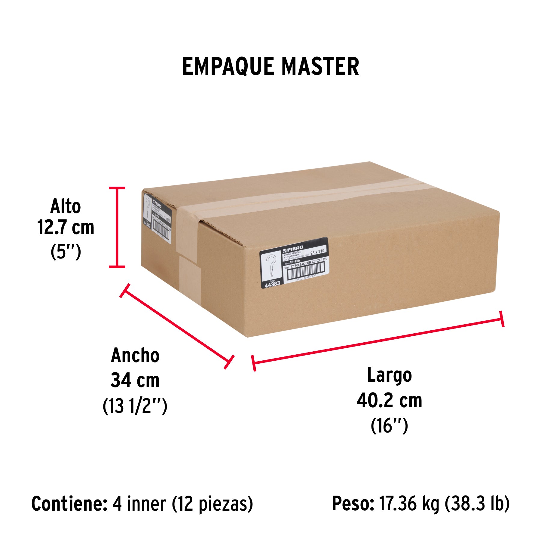 Armella 23 x 110, abierta, caja con 72 pzas