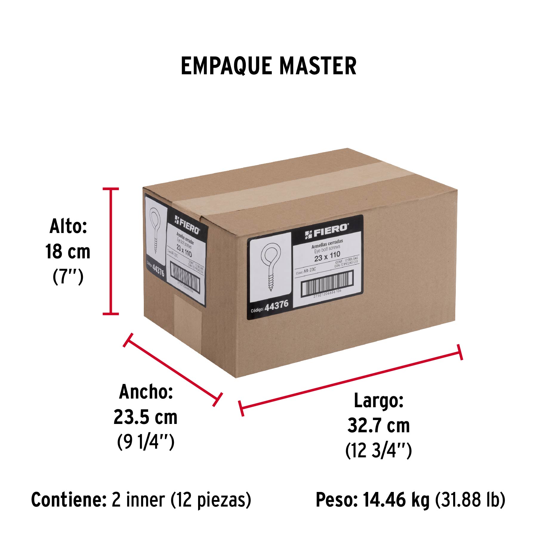 Armella 23 x 110, cerrada, caja con 72 pzas
