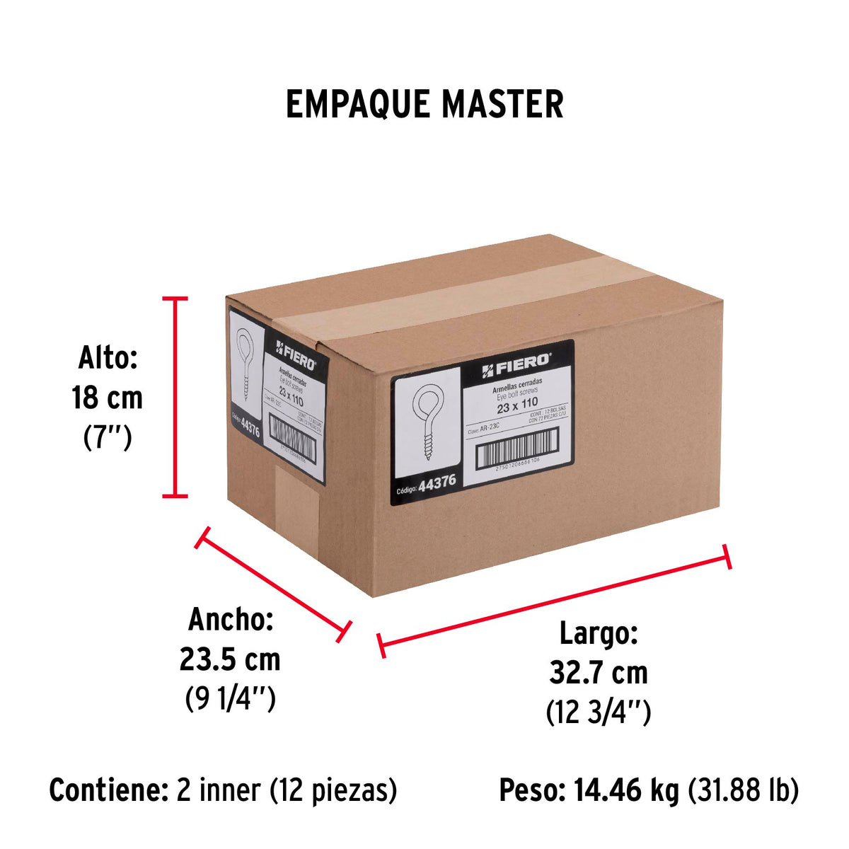 Armella 23 x 110, cerrada, caja con 72 pzas