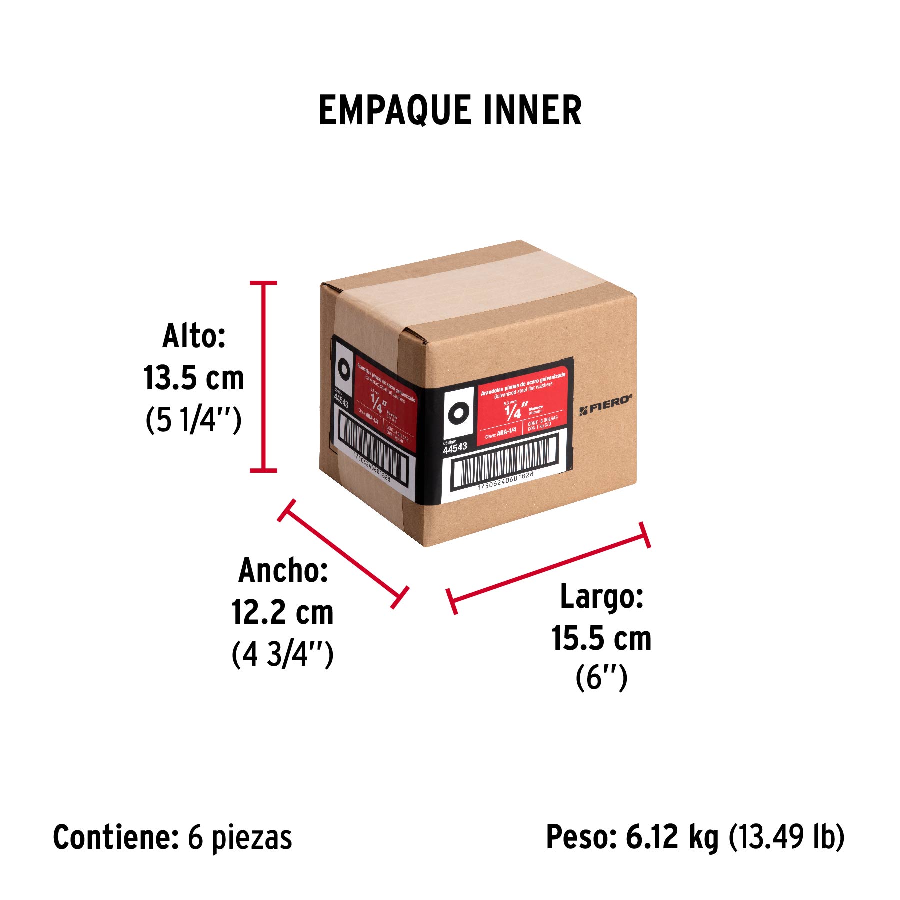 Arandela de acero galvanizado de 1/4", bolsa de 1 kg