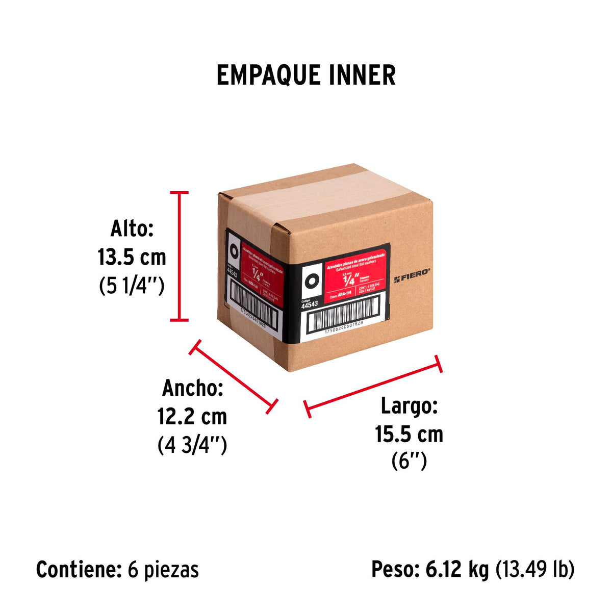 Arandela de acero galvanizado de 1/4", bolsa de 1 kg