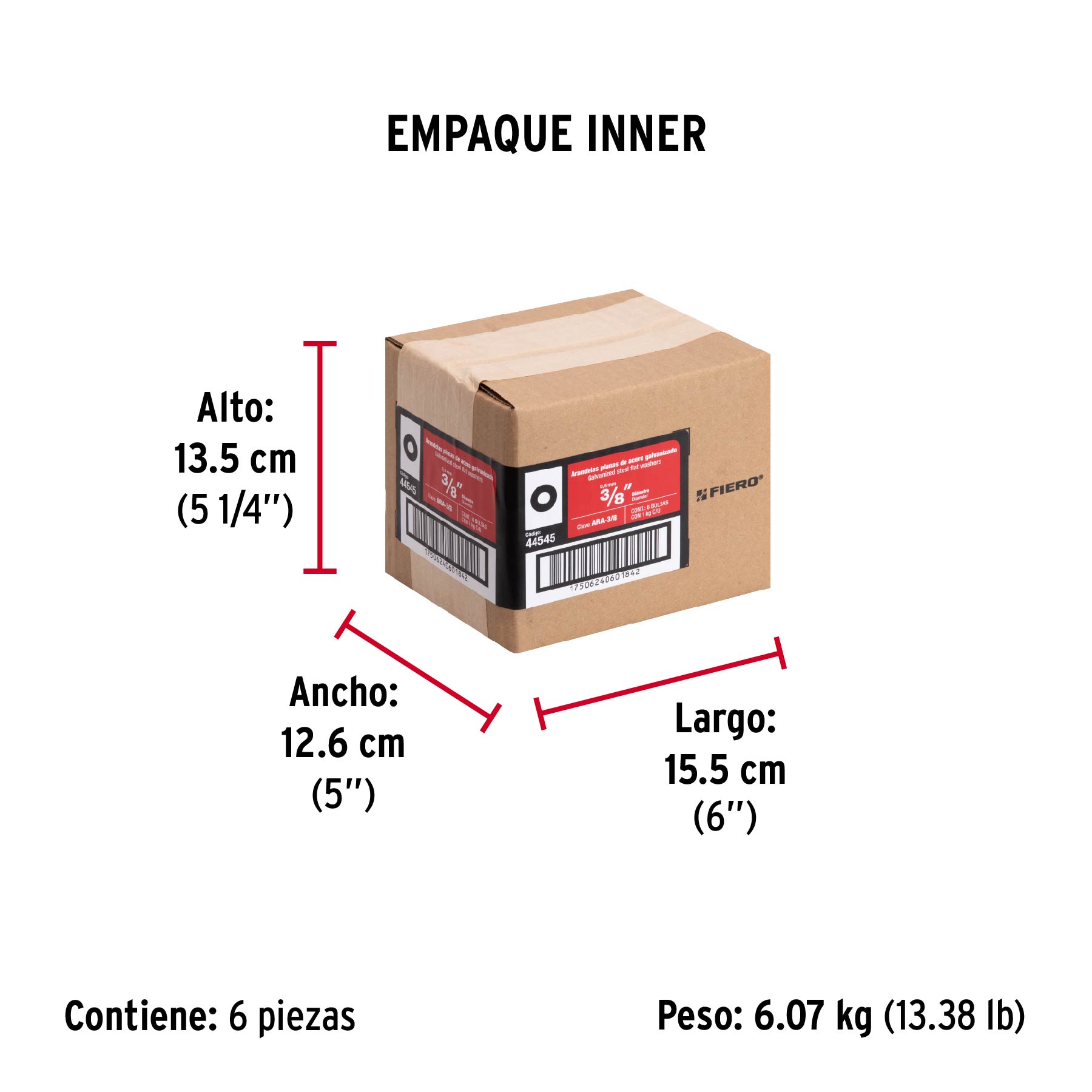 Arandela de acero galvanizado de 3/8", bolsa de 1 kg