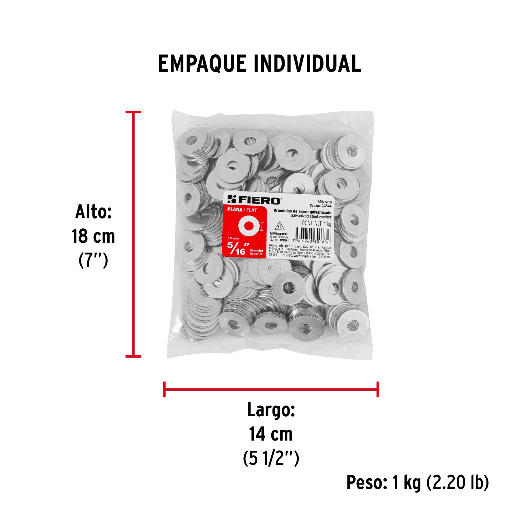 Arandela de acero galvanizado de 5/16", bolsa de 1 kg